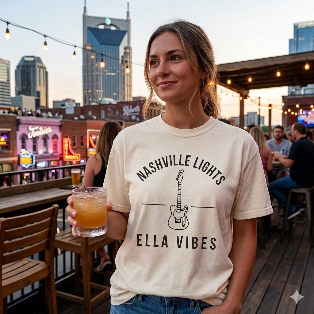 Nashville Lights Ella Vibes T-shirt | Electric Guitar Country Music Tee