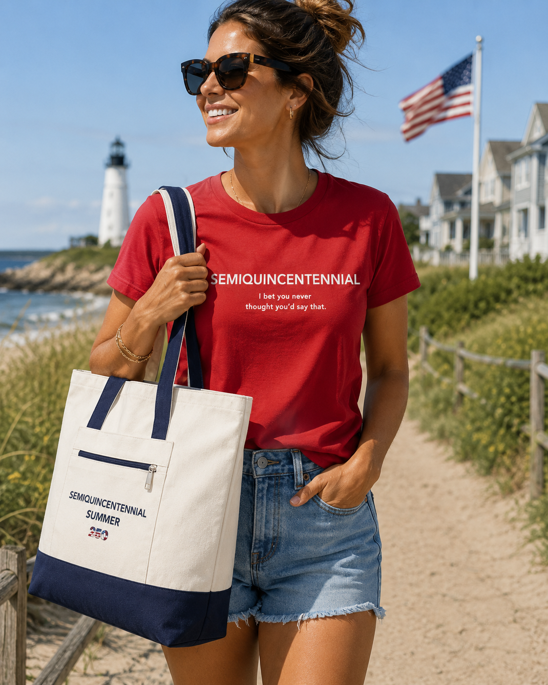 Semiquincentennial Summer 250 Beach Tote Bag, America 250 Celebration Tote, Patriotic Coastal Bag, Fourth of July Beach Bag, USA 250