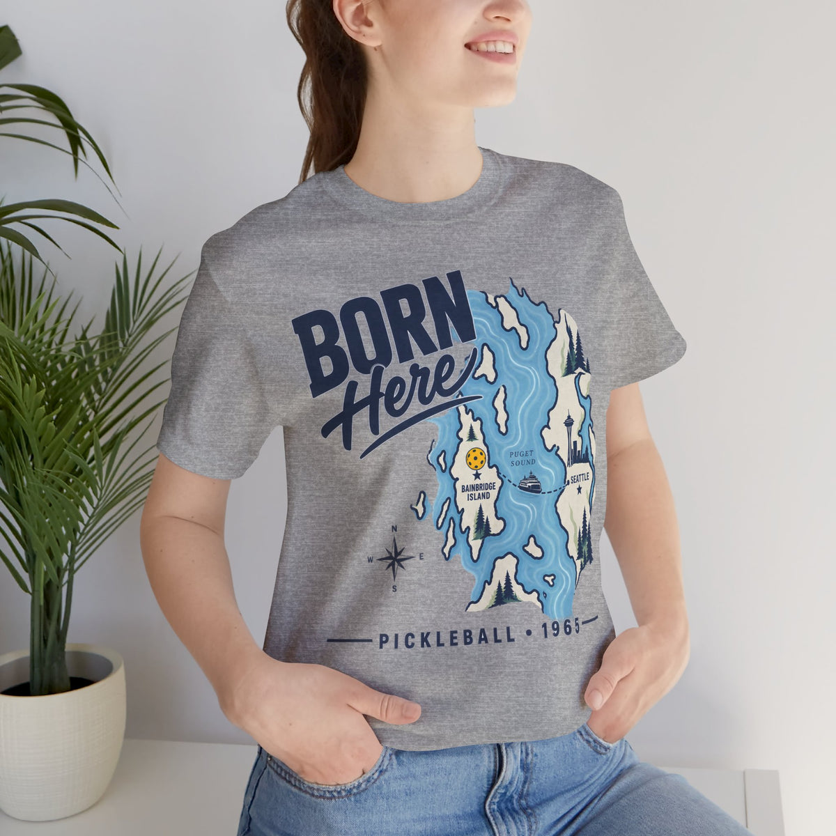Born Here Bainbridge Island Pickleball 1965 Unisex Tee