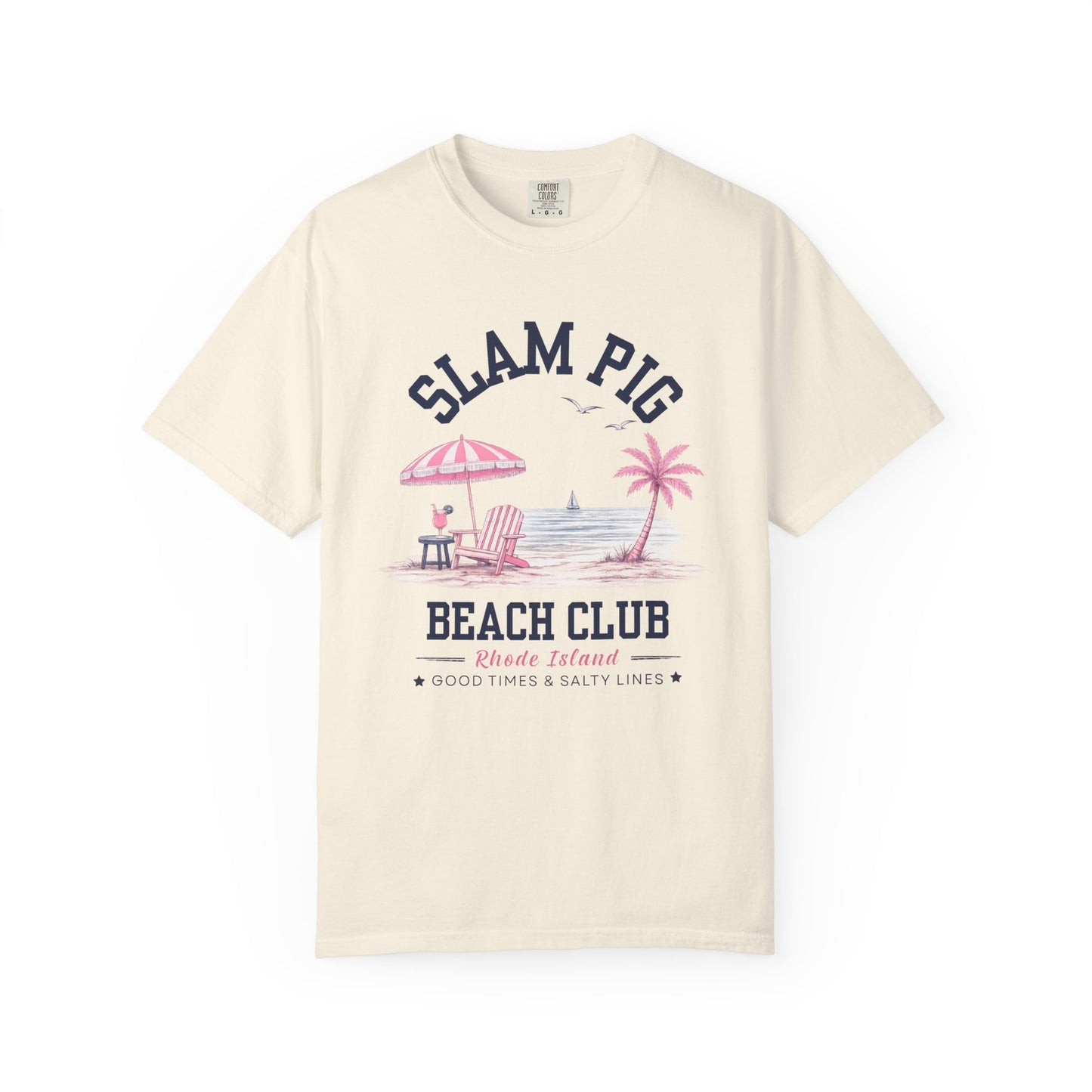 Slam Pig Beach Club Shirt, Rhode Island Beach Tee, Coastal Summer Shirt, Comfort Colors Chambray Graphic Tee, Nautical Gift, RHORI
