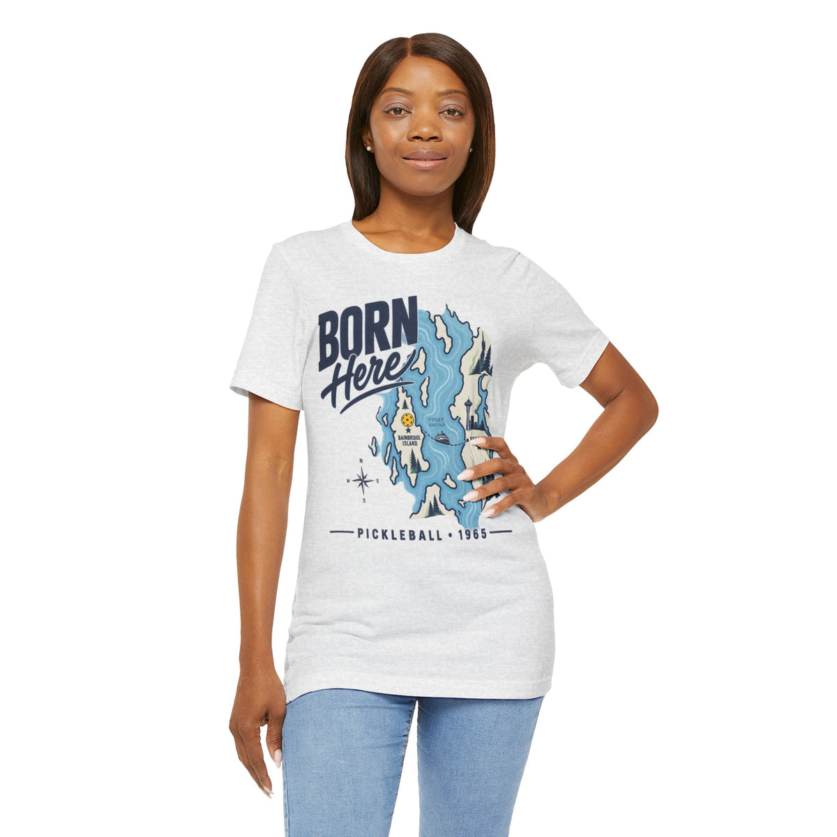 Born Here Bainbridge Island Pickleball 1965 Unisex Tee
