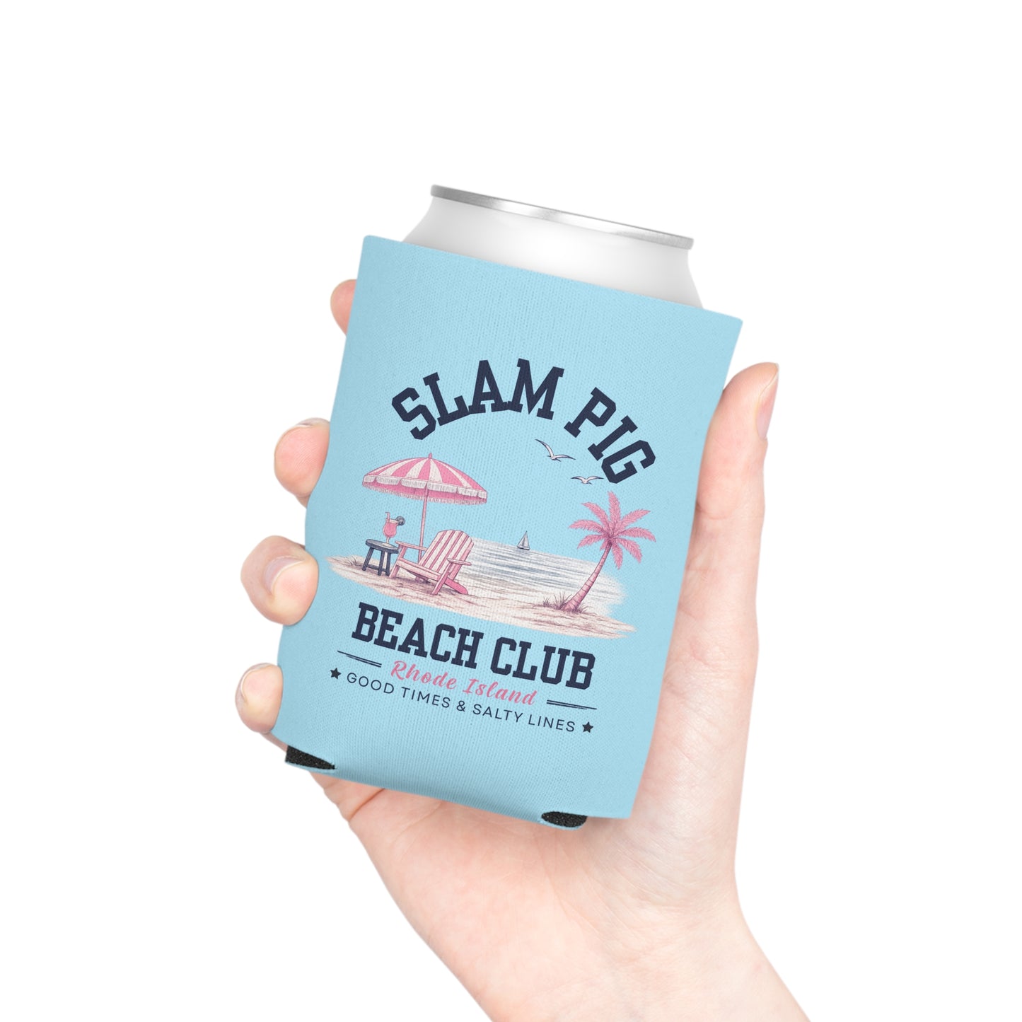 Slam Pig Beach Club Can Cooler, Rhode Island Drink Cooler, Beach Lover Gift, Slim & Regular Can Cooler, Coastal Summer Gift