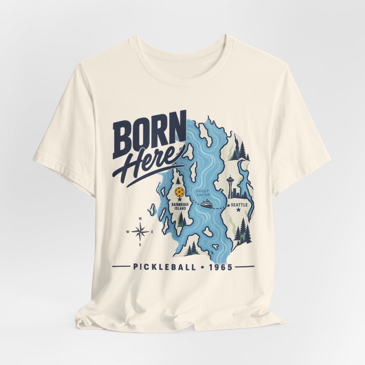 Born Here Bainbridge Island Pickleball 1965 Unisex Tee