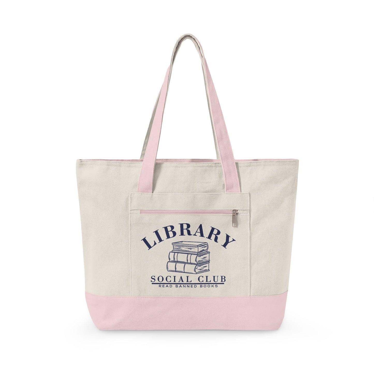 Read Banned Books, Library Social Club Canvas Tote Bag, Zippered Book Lover Gift for Readers, Librarians, Teachers, Personalize it!