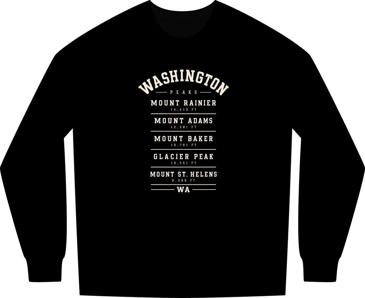 Washington Mountains Sweatshirt — Mount Rainier • Mount Adams • Mount Baker • Glacier Peak • Mount St. Helens