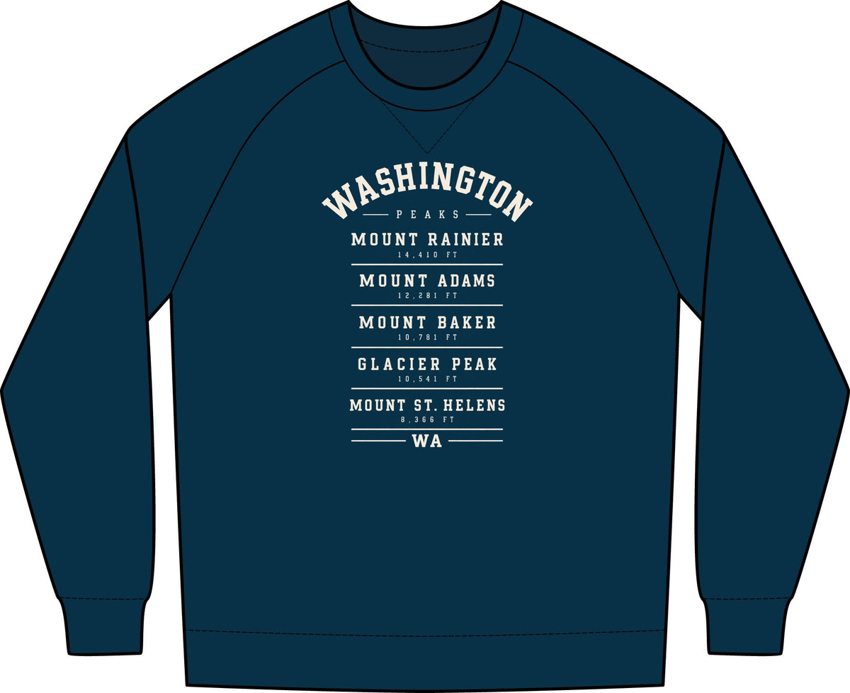 Washington Mountains Sweatshirt — Mount Rainier • Mount Adams • Mount Baker • Glacier Peak • Mount St. Helens
