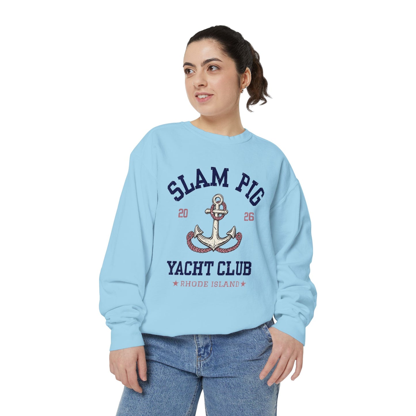 Slam Pig Yacht Club Sweatshirt, Rhode Island RHORI, Coastal Crewneck, Nautical Sweatshirt, Beach Gift
