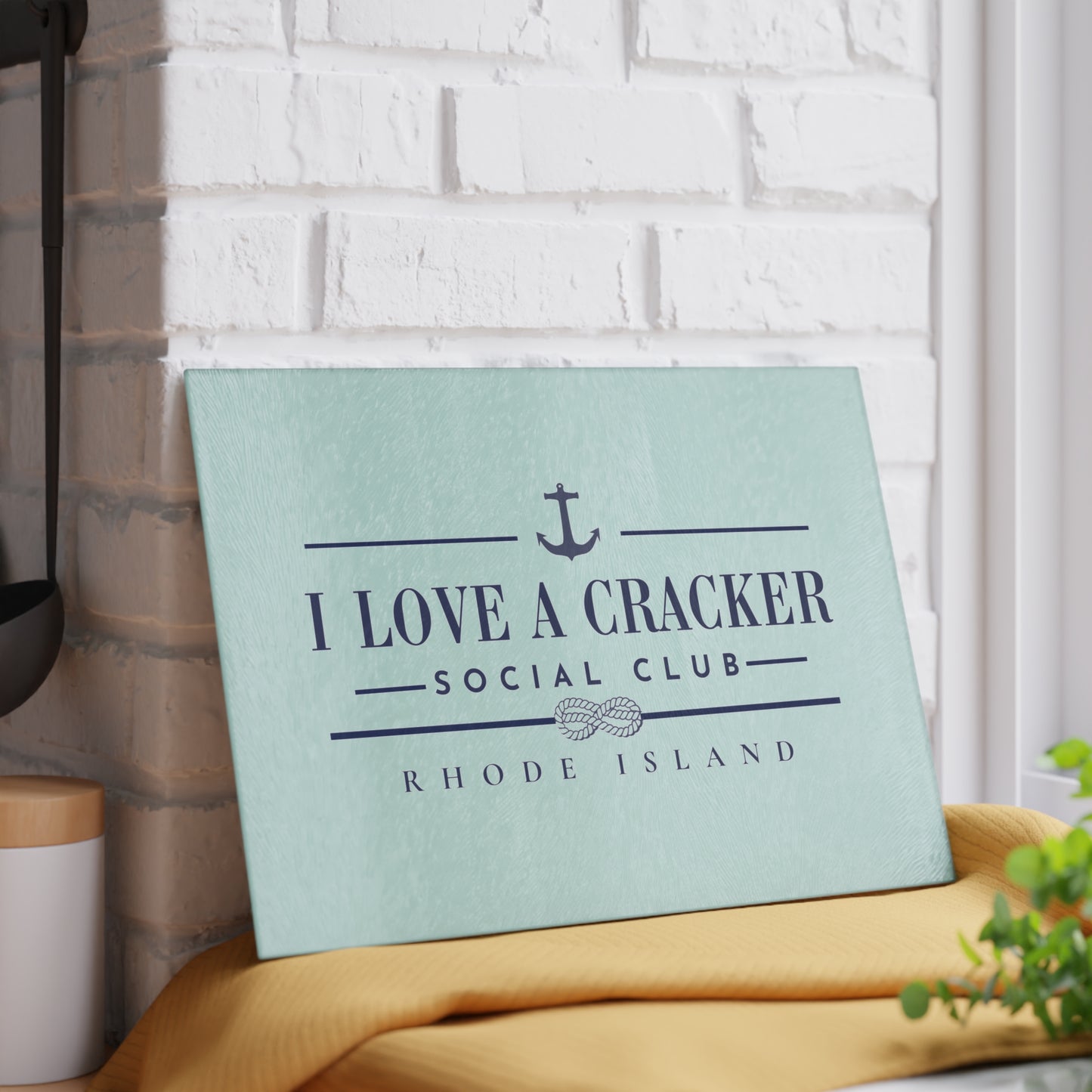 I Love a Cracker Social Club Glass Cutting Board | RHORI Rhode Island Kitchen Decor | Charcuterie Board Gift