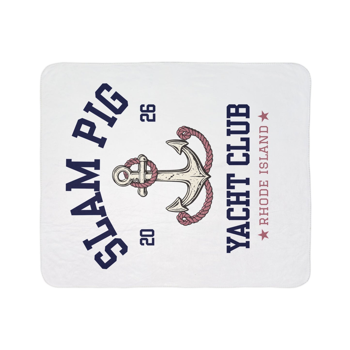 Slam Pig Yacht Club Sherpa Fleece Blanket, Coastal Throw Blanket, Nautical Blanket, Boat Blanket, Beach House Decor, Gift | RHORI