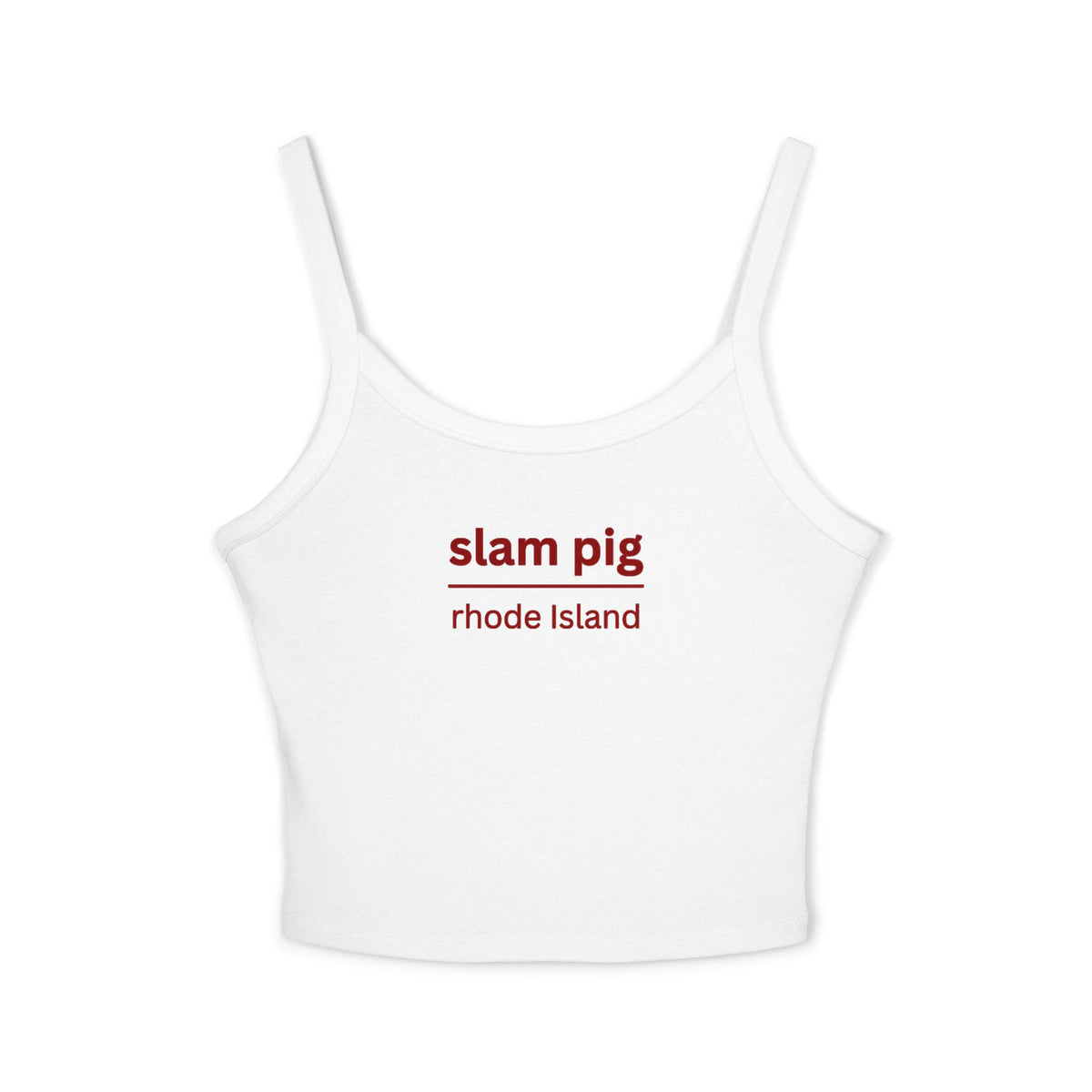 Slam Pig Rhode Island Y2K Baby Tee | Ironic Reality TV Slogan Crop Top | Trendy Red Text Graphic Tee