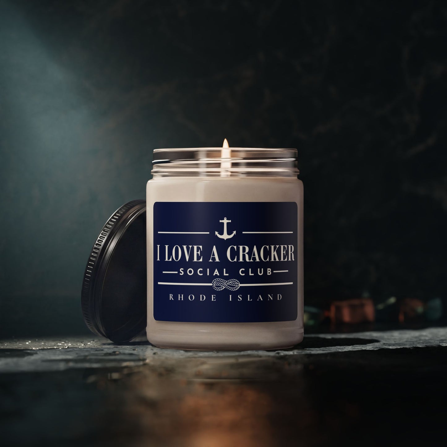I Love a Cracker Social Club Candle | Funny Rhode Island Gift | Coastal New England Soy Candle | Ocean State Home Décor | RHORI