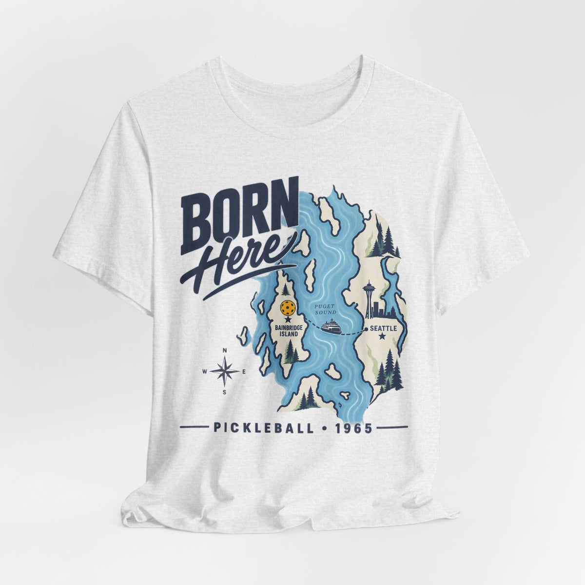 Born Here Bainbridge Island Pickleball 1965 Unisex Tee