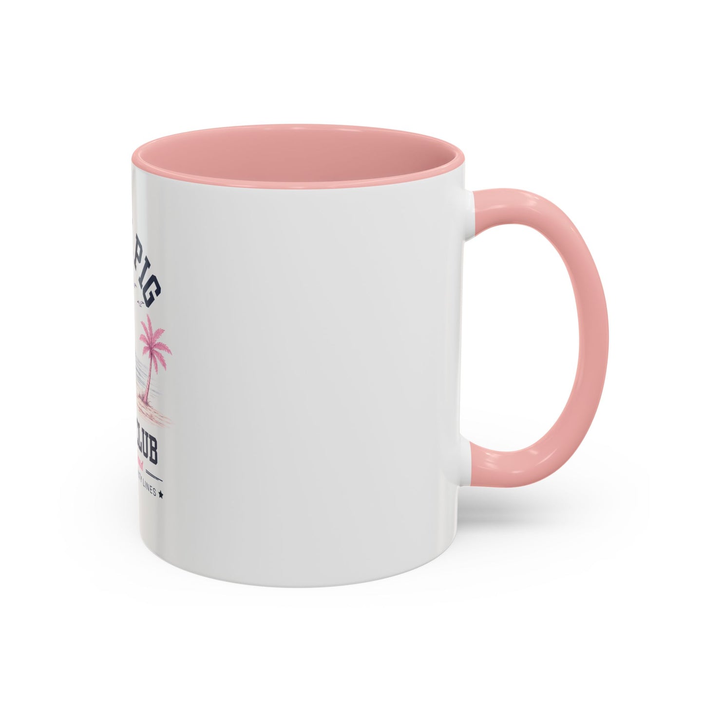 Slam Pig Beach Club Mug | Rhode Island Coffee Mug | Coastal Beach Lover Gift | Nautical Pink & Navy Mug | Funny Vacation Mug | Ceramic Cup