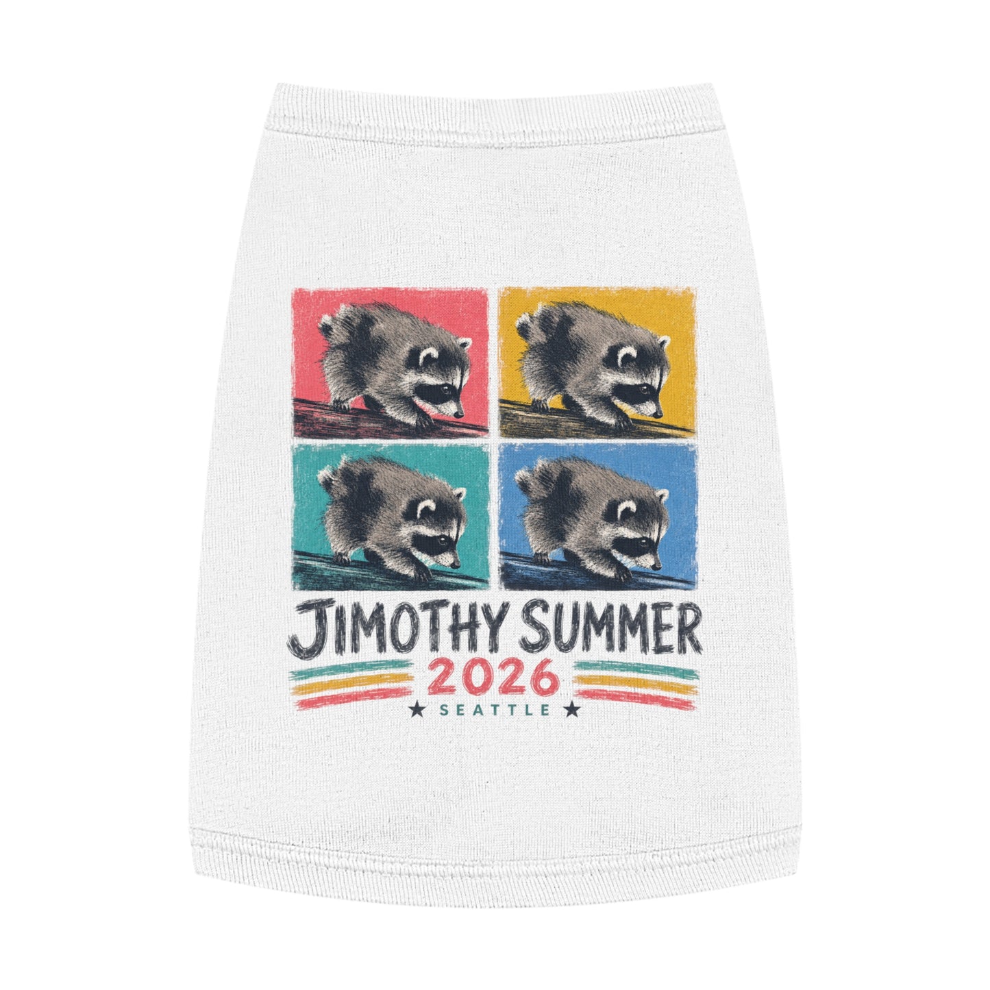 Jimothy Summer 2026 Pet Shirt, Seattle Raccoon Dog Tee, Funny Summer Pet Shirt, Retro Pop Art Cat & Dog Shirt, PNW Pet Apparel