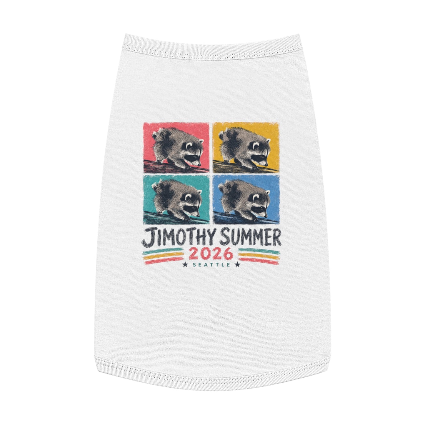 Jimothy Summer 2026 Pet Shirt, Seattle Raccoon Dog Tee, Funny Summer Pet Shirt, Retro Pop Art Cat & Dog Shirt, PNW Pet Apparel