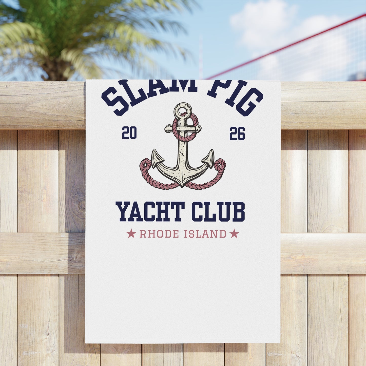 Slam Pig Yacht Club Towel, Rhode Island Yacht Club Towel, Coastal Pool Towel, Pink Navy Yacht Towel, Summer Vacation Gift, RHORI