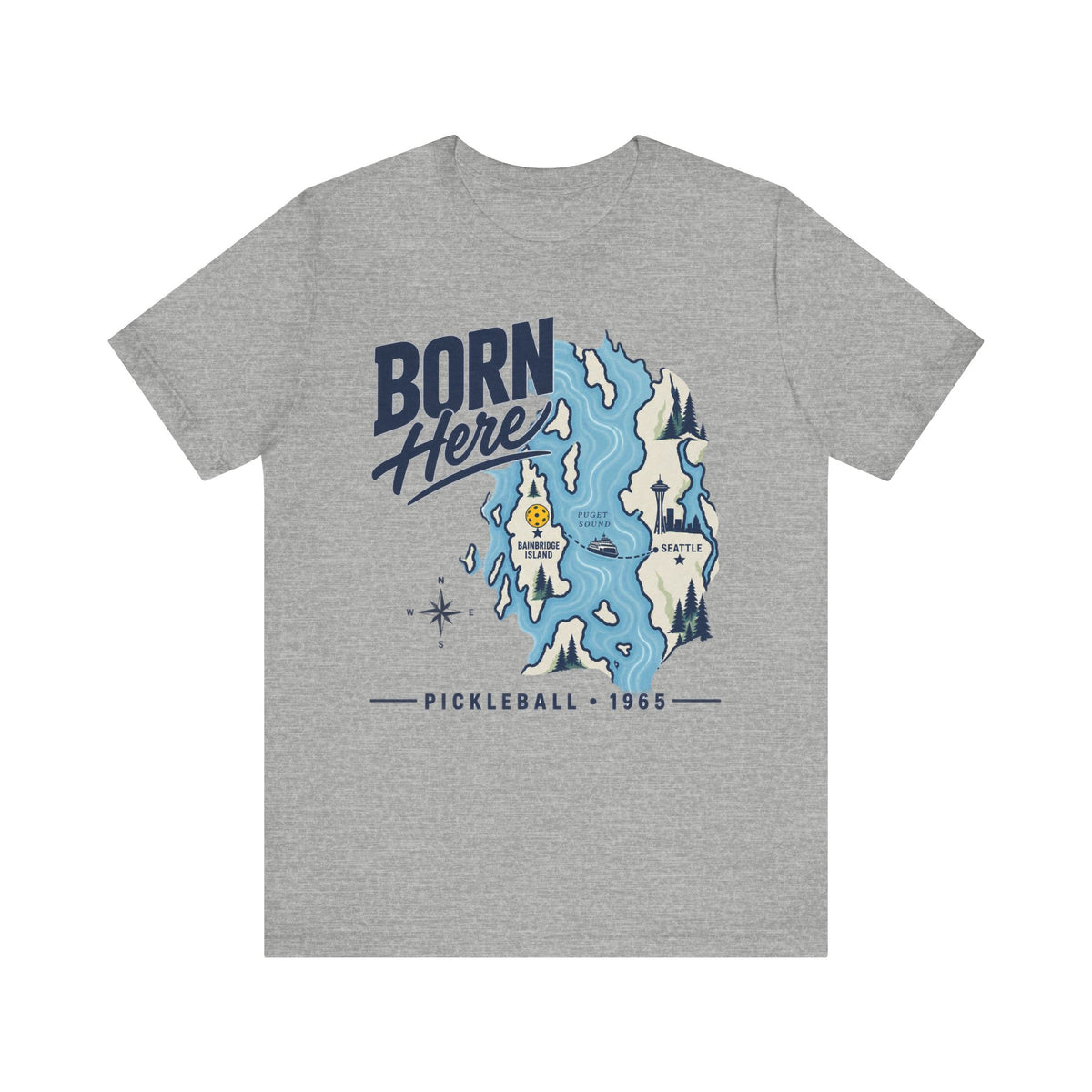 Born Here Bainbridge Island Pickleball 1965 Unisex Tee