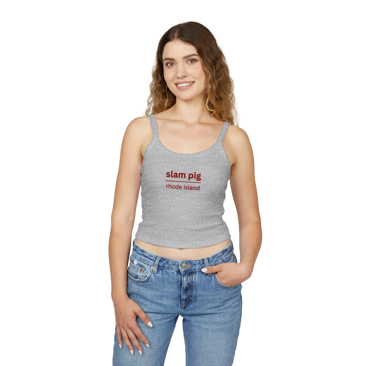 Slam Pig Rhode Island Y2K Baby Tee | Ironic Reality TV Slogan Crop Top | Trendy Red Text Graphic Tee