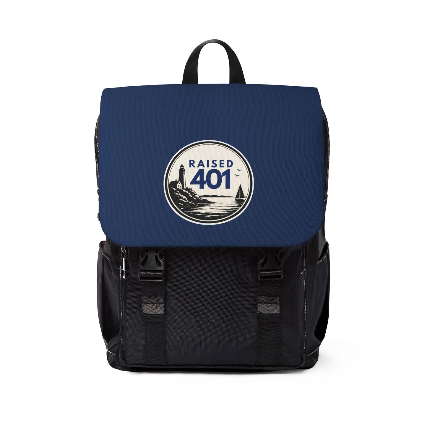 Raised 401 Backpack, Rhode Island Book Bag, Lighthouse Travel Pack, Coastal School Bag, Ocean State Laptop Carrier