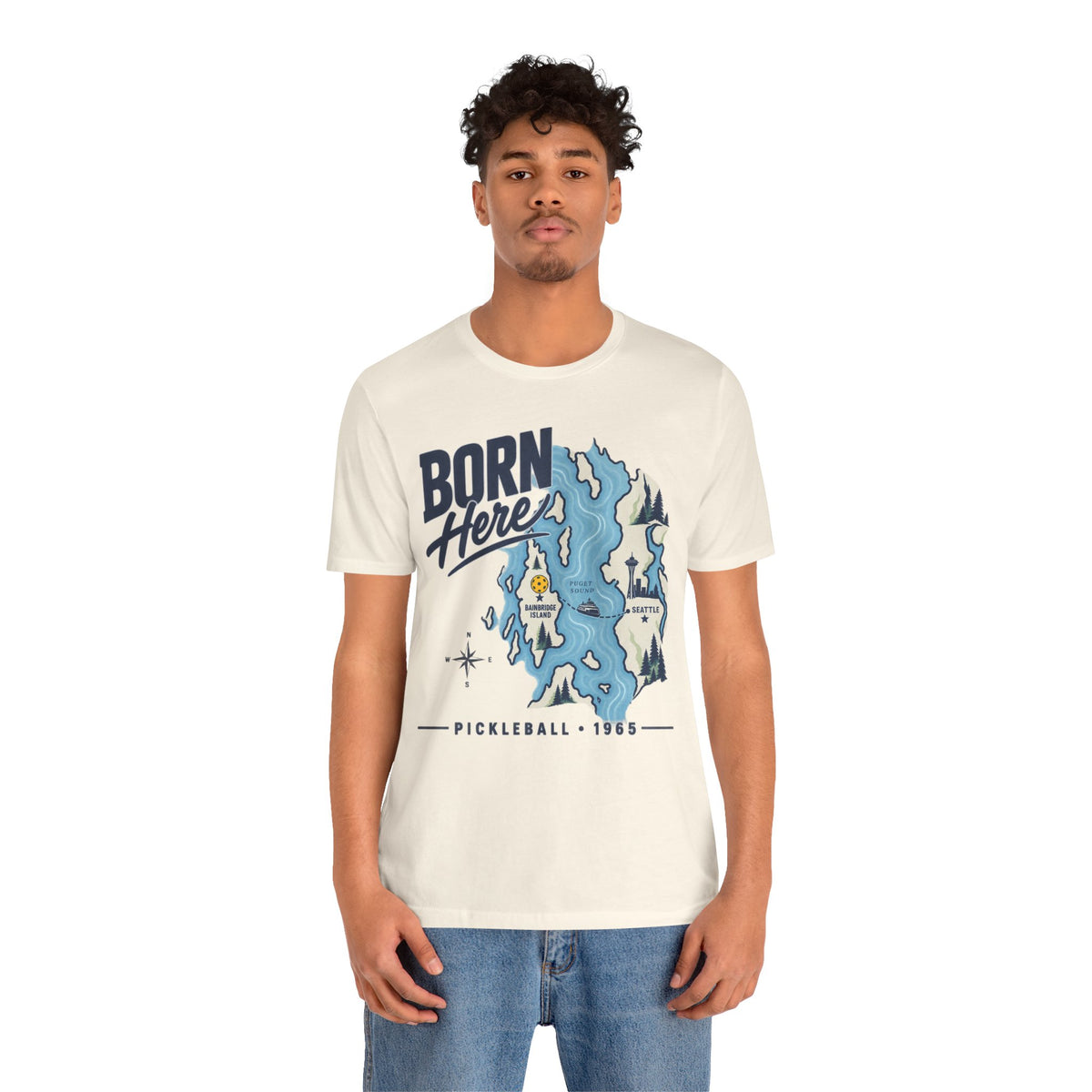 Born Here Bainbridge Island Pickleball 1965 Unisex Tee