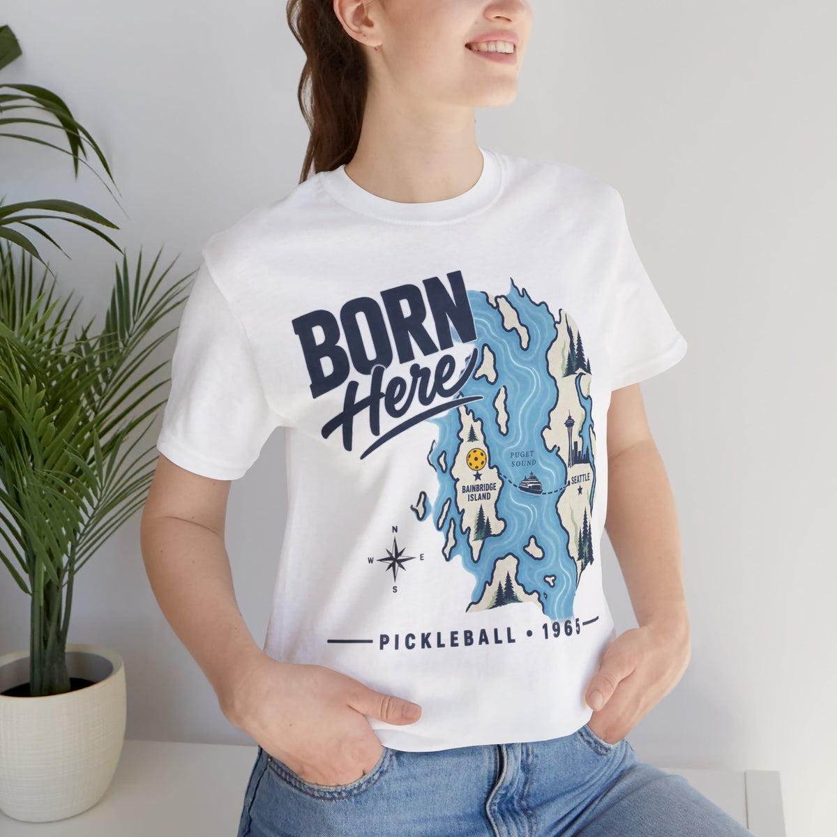 Born Here Bainbridge Island Pickleball 1965 Unisex Tee