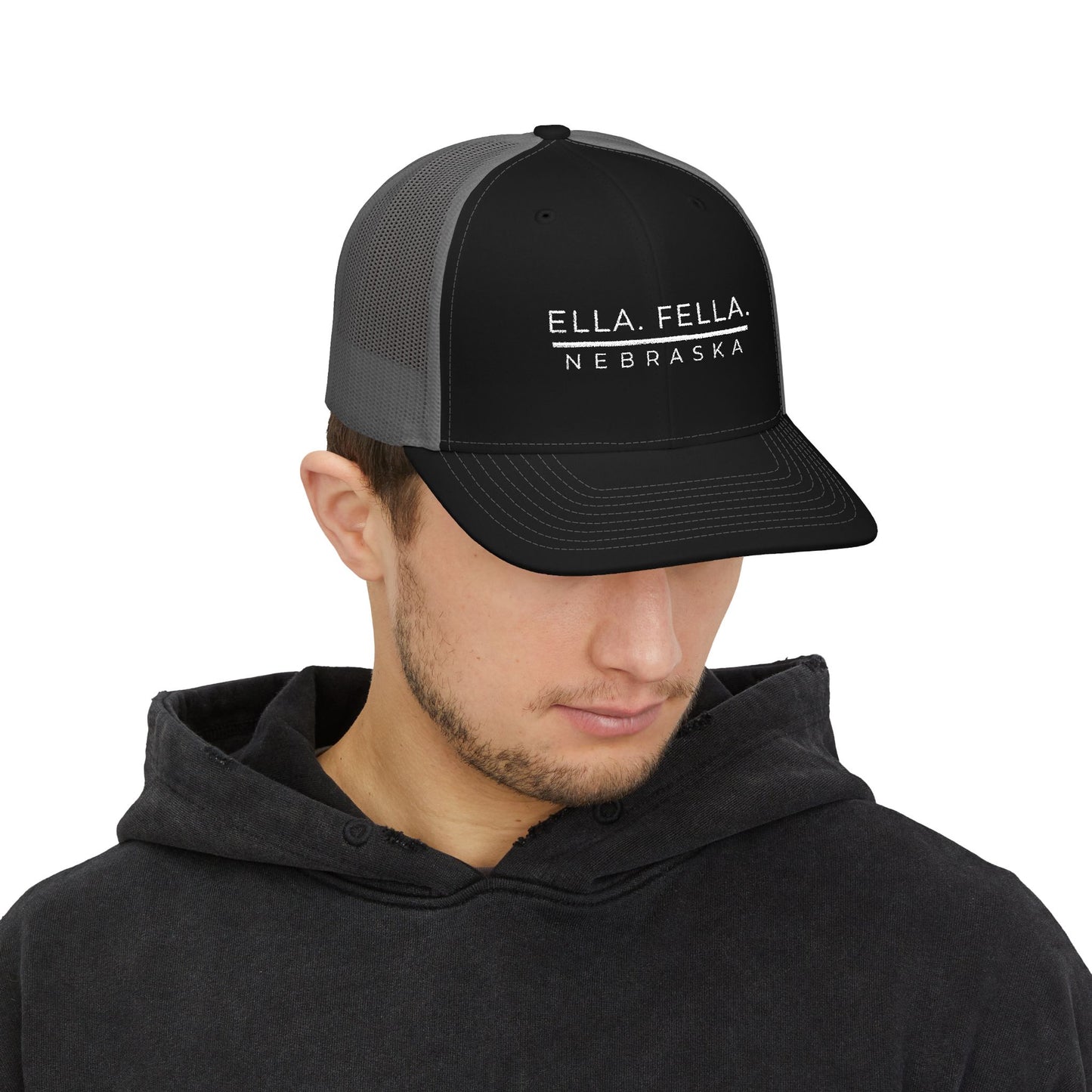 Ella Fella Nebraska Trucker Cap | Embroidered Snapback Hat | Lincoln Concerts
