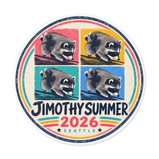 Jimothy Summer 2026 Sticker, Seattle Raccoon Sticker, Funny Seattle Sticker, Cute Raccoon Decal, Pacific Northwest Sticker