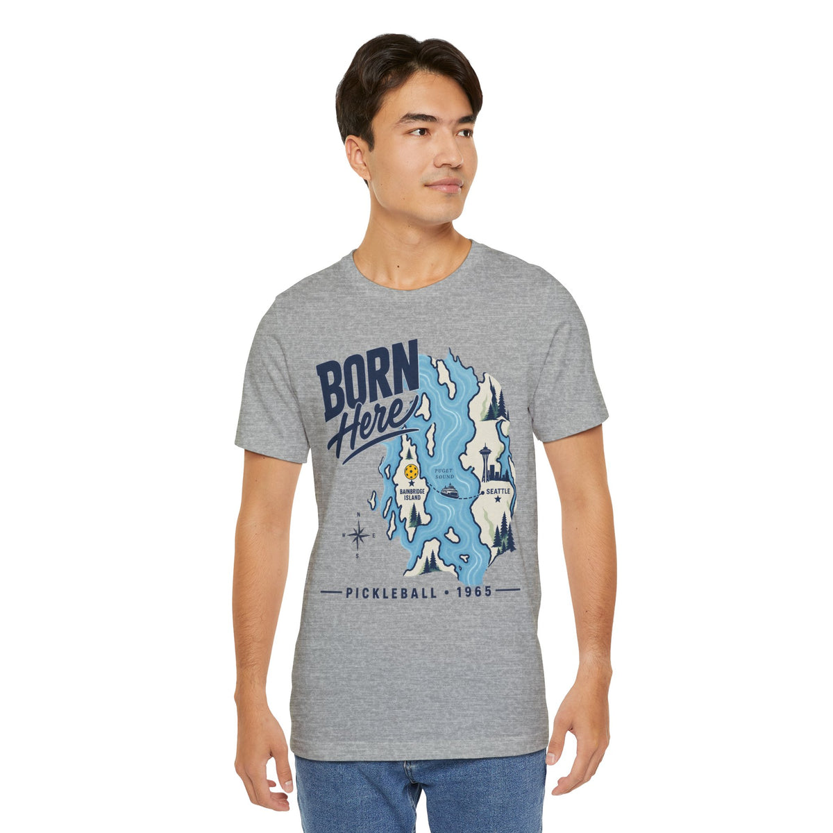 Born Here Bainbridge Island Pickleball 1965 Unisex Tee