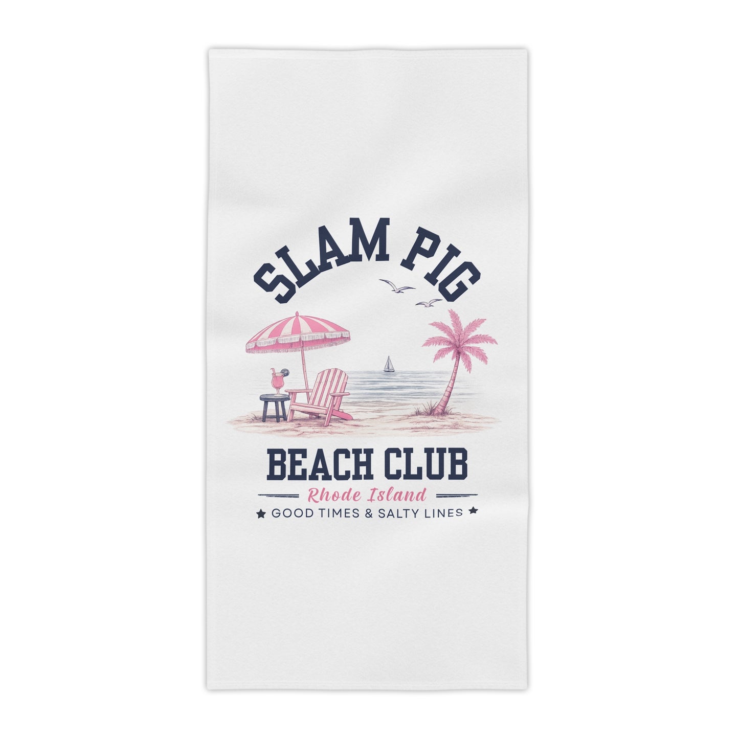 Slam Pig Beach Towel, Rhode Island Beach Club Towel, Coastal Pool Towel, Pink Navy Beach Towel, Summer Vacation Gift, RHORI