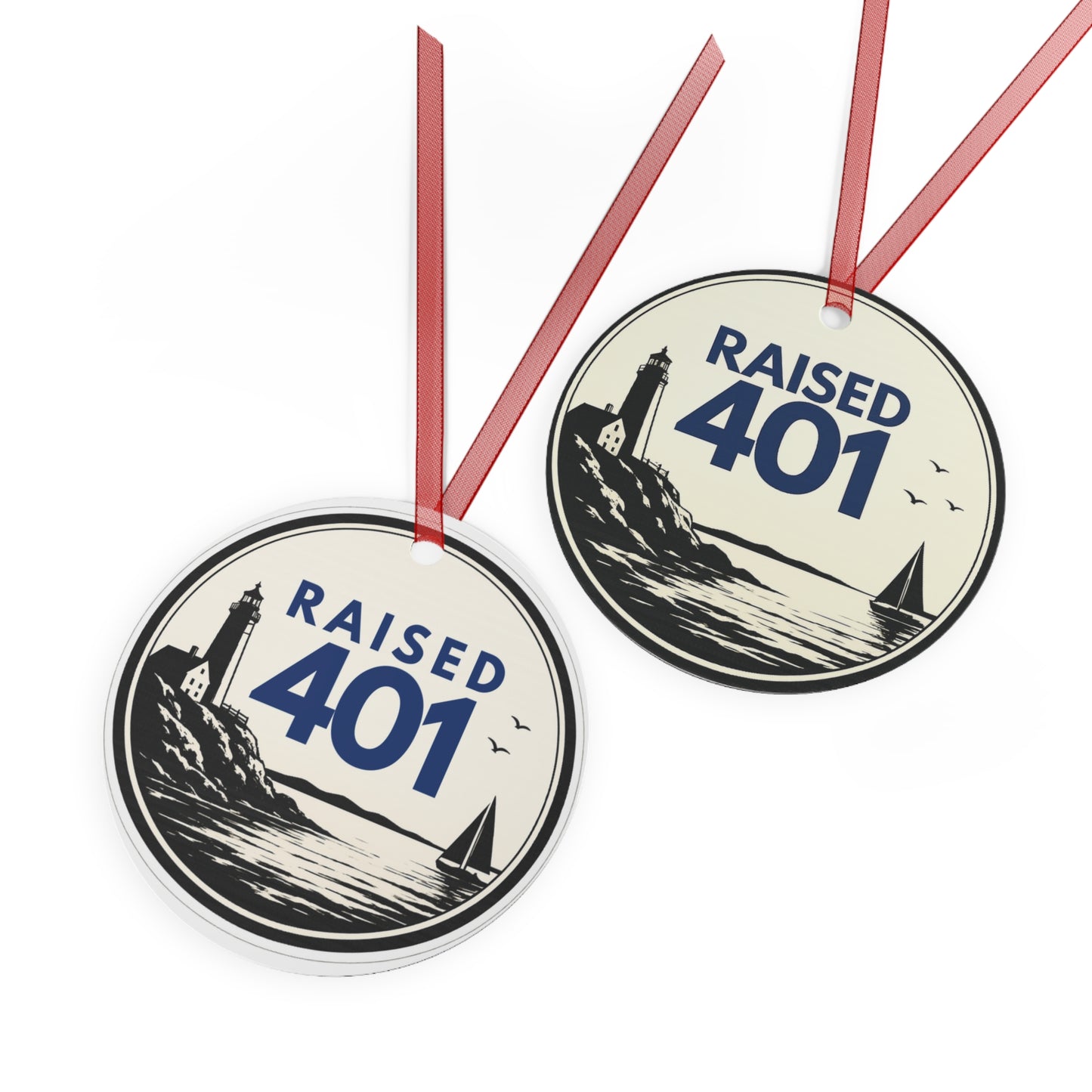 Raised 401 Lighthouse Sailboat Metal Ornament | Rhode Island Coastal Keepsake