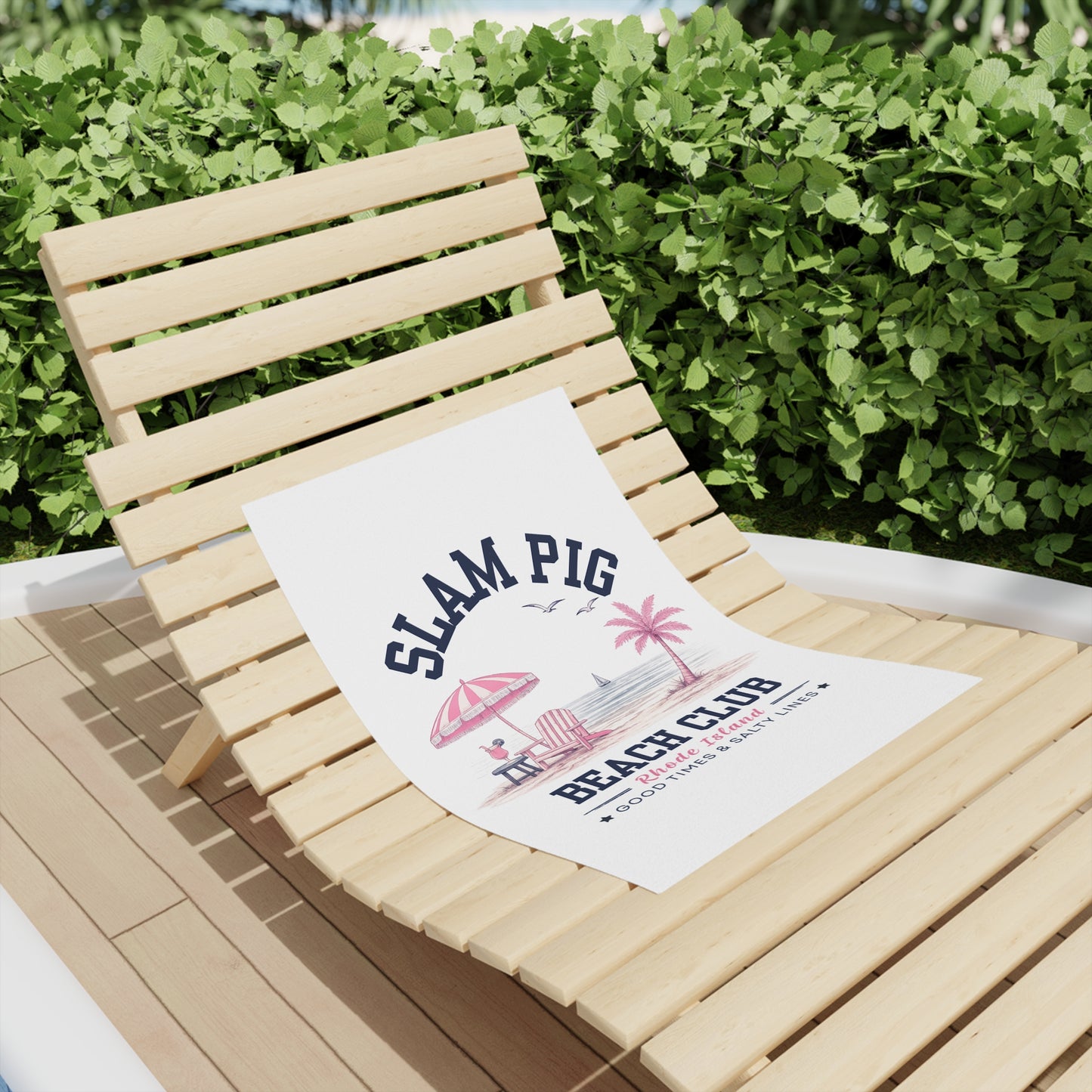 Slam Pig Beach Towel, Rhode Island Beach Club Towel, Coastal Pool Towel, Pink Navy Beach Towel, Summer Vacation Gift, RHORI