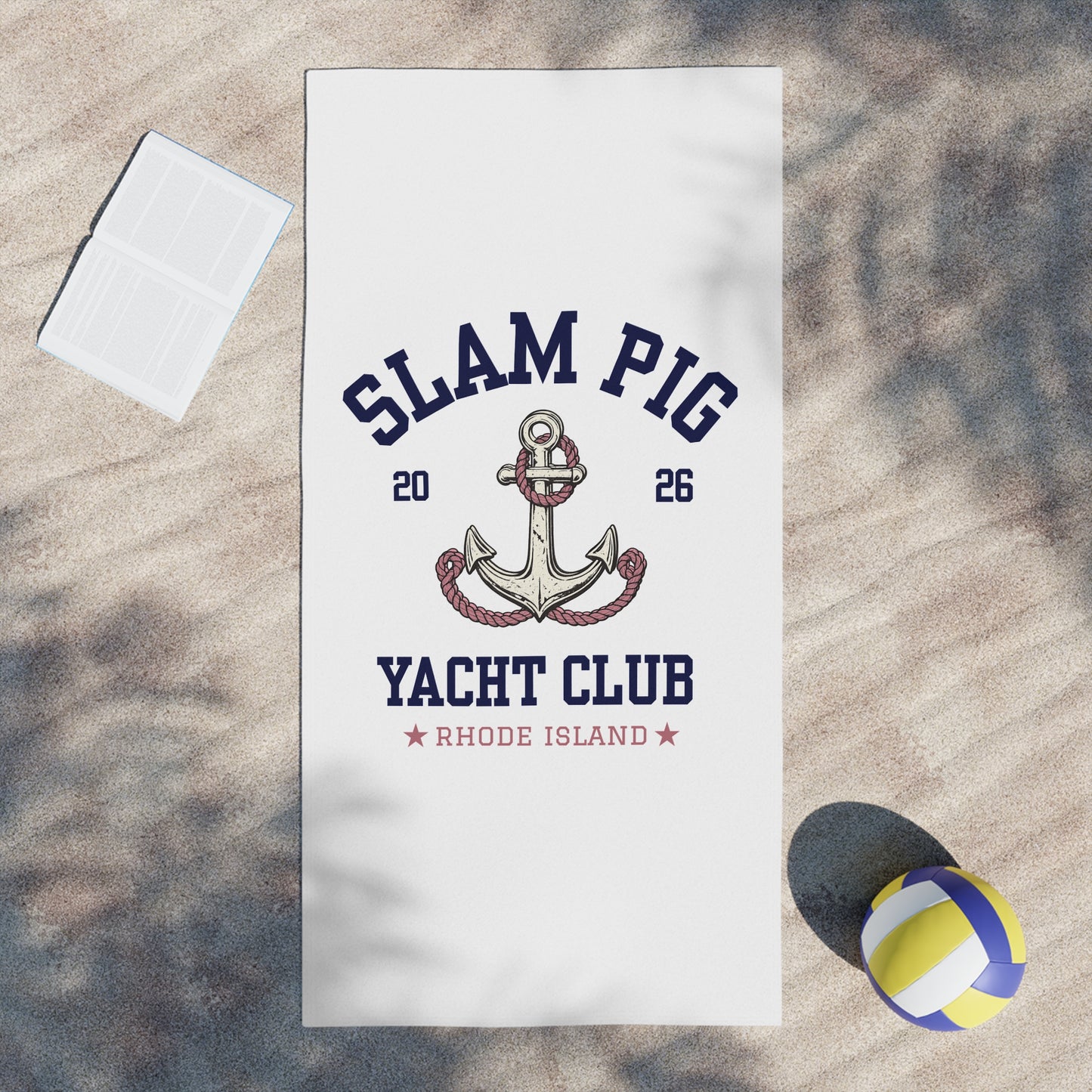Slam Pig Yacht Club Towel, Rhode Island Yacht Club Towel, Coastal Pool Towel, Pink Navy Yacht Towel, Summer Vacation Gift, RHORI