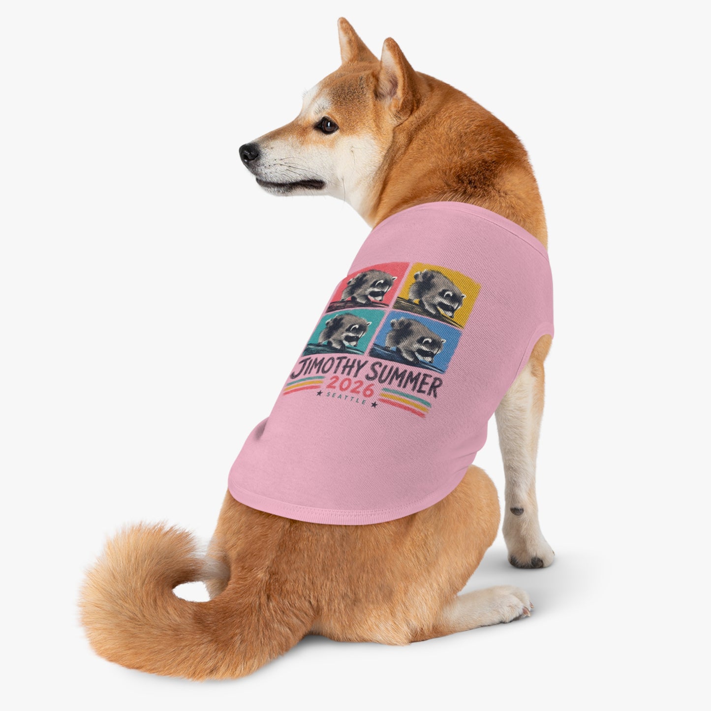 Jimothy Summer 2026 Pet Shirt, Seattle Raccoon Dog Tee, Funny Summer Pet Shirt, Retro Pop Art Cat & Dog Shirt, PNW Pet Apparel