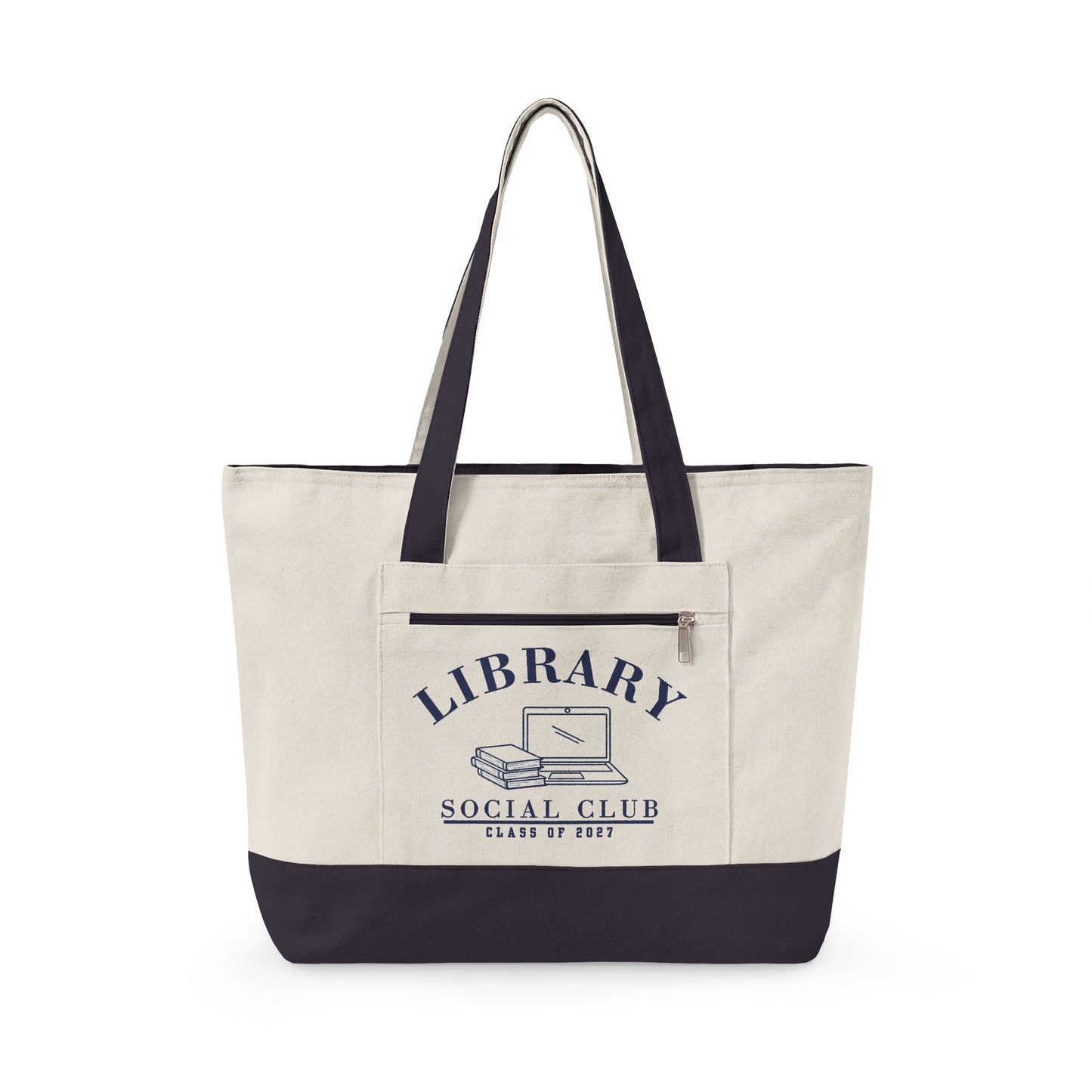 Class of 2027, Library Social Club Canvas Tote Bag, Zippered Book Lover Gift for Readers | Back to School | Personalize it!