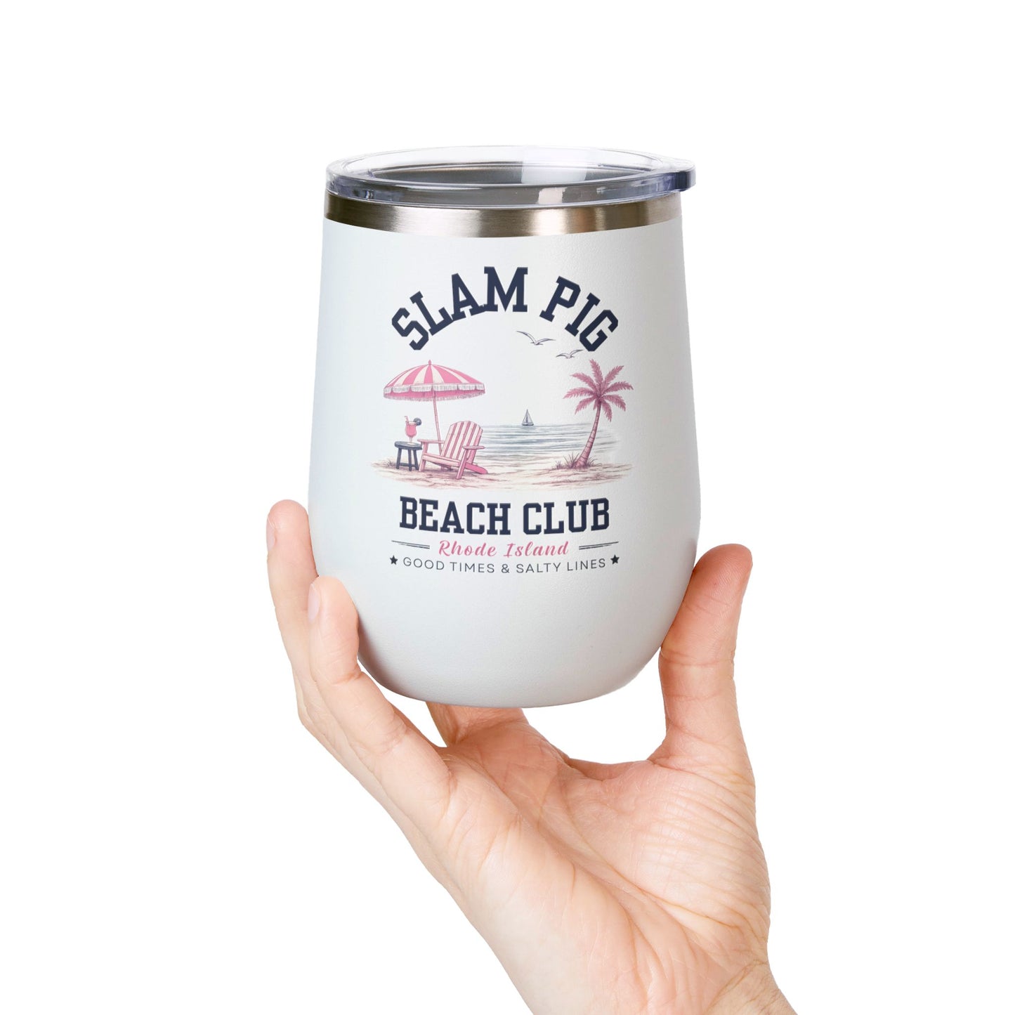 Slam Pig Beach Club Tumbler, RHORI Inspired Wine Tumbler, Rhode Island Gift, 12oz Insulated Cup, Bravo Fan Gift, Beach Cup