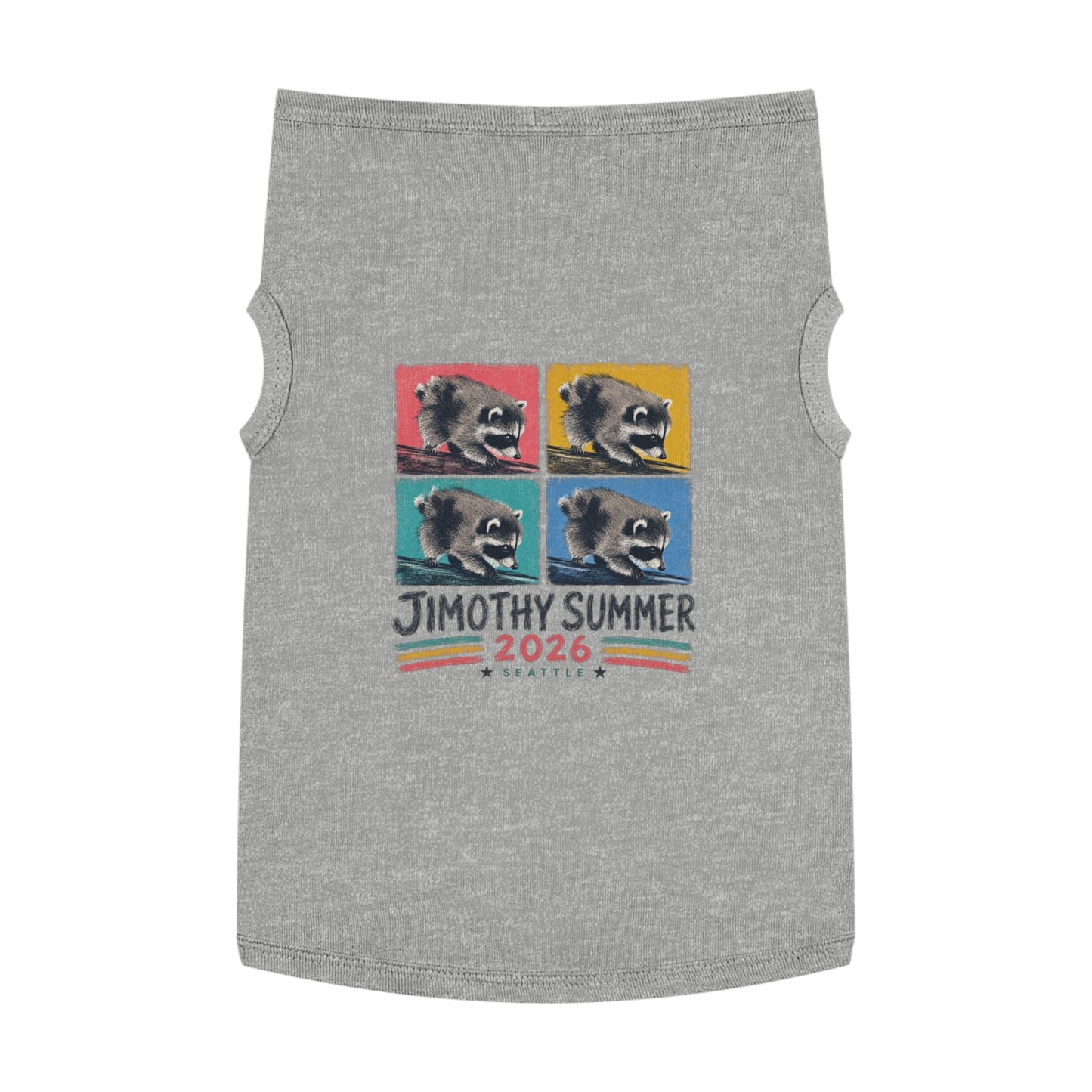 Jimothy Summer 2026 Pet Shirt, Seattle Raccoon Dog Tee, Funny Summer Pet Shirt, Retro Pop Art Cat & Dog Shirt, PNW Pet Apparel