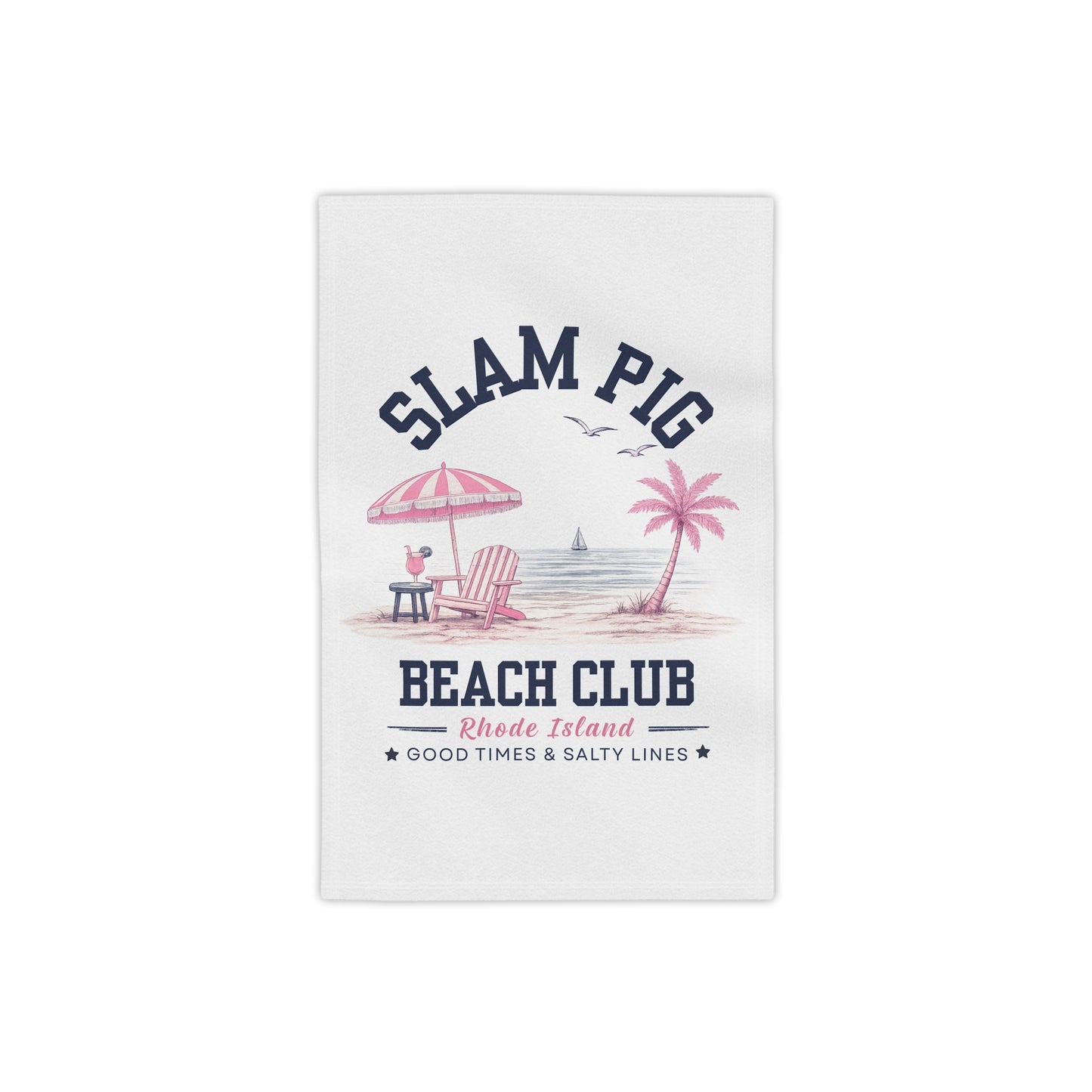 Slam Pig Beach Towel, Rhode Island Beach Club Towel, Coastal Pool Towel, Pink Navy Beach Towel, Summer Vacation Gift, RHORI
