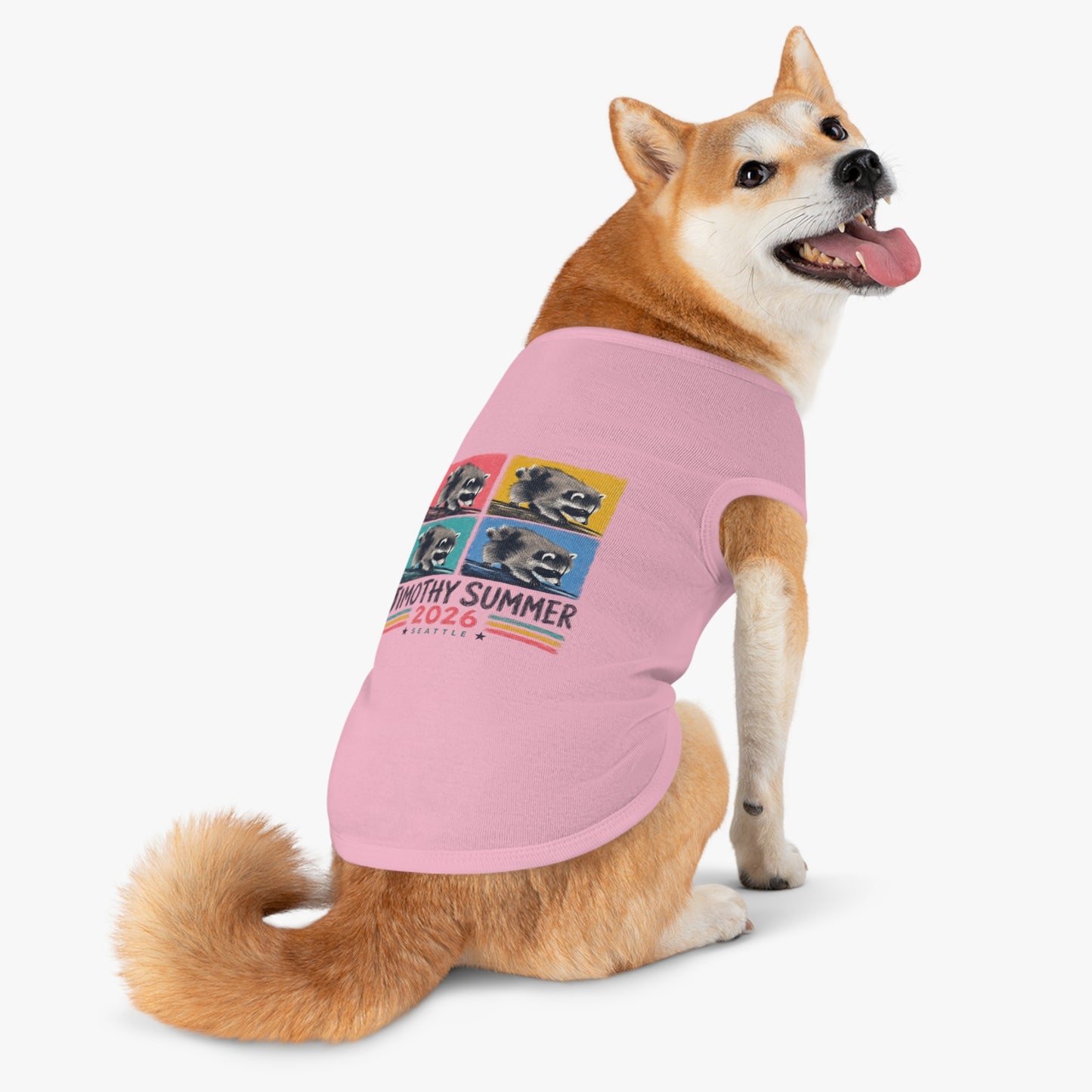 Jimothy Summer 2026 Pet Shirt, Seattle Raccoon Dog Tee, Funny Summer Pet Shirt, Retro Pop Art Cat & Dog Shirt, PNW Pet Apparel