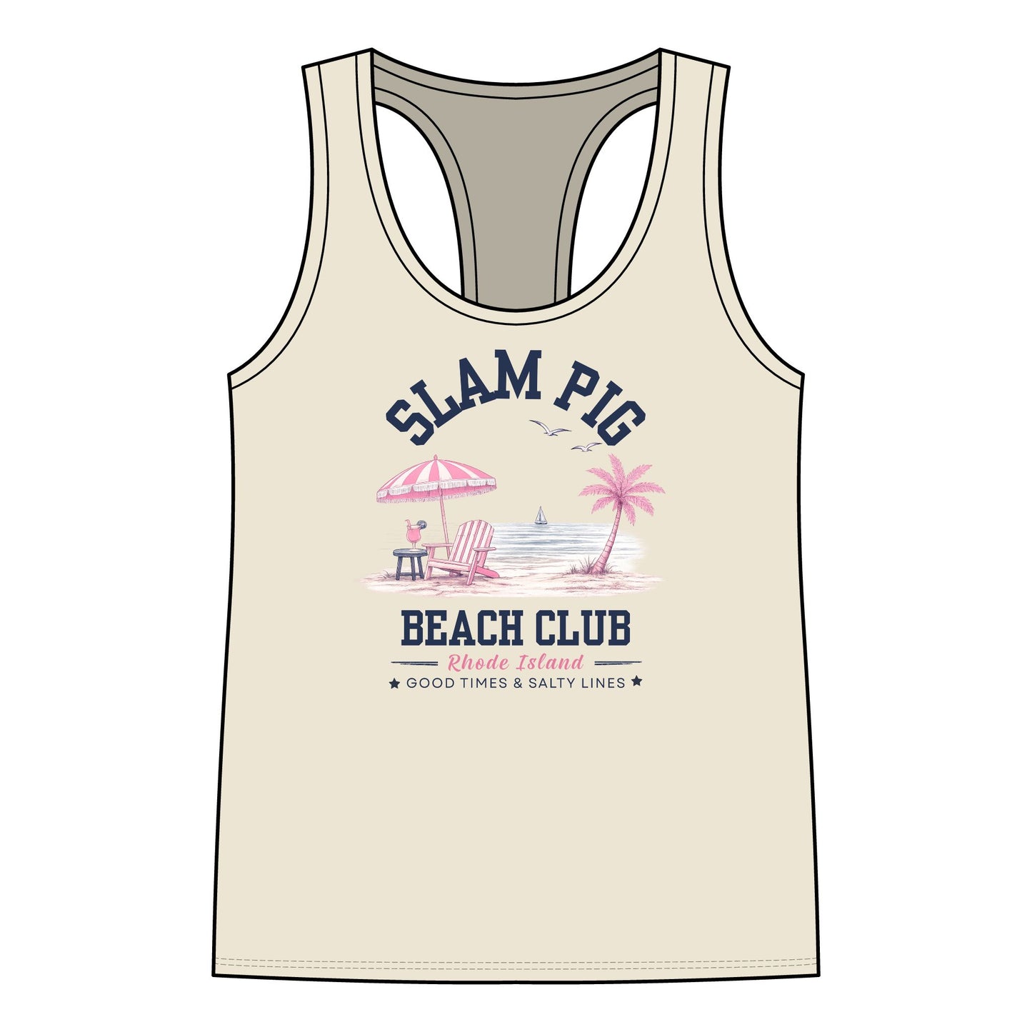 Slam Pig Beach Club Tank Top, Rhode Island Beach Shirt, Coastal Summer Natural Tank, RHORI Inspired Gift