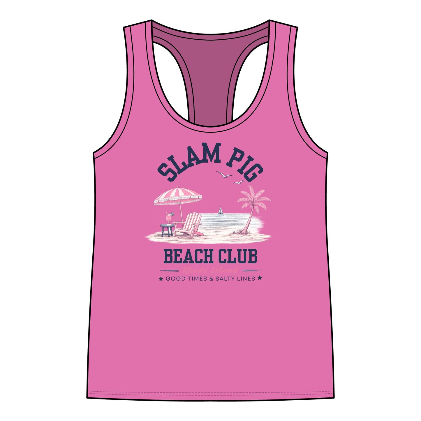 Slam Pig Beach Club Tank Top, Rhode Island Beach Shirt, Coastal Summer Natural Tank, RHORI Inspired Gift