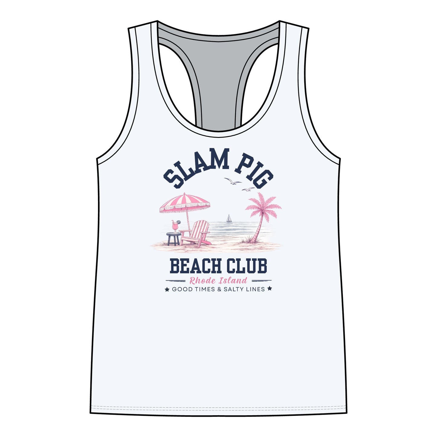 Slam Pig Beach Club Tank Top, Rhode Island Beach Shirt, Coastal Summer Natural Tank, RHORI Inspired Gift
