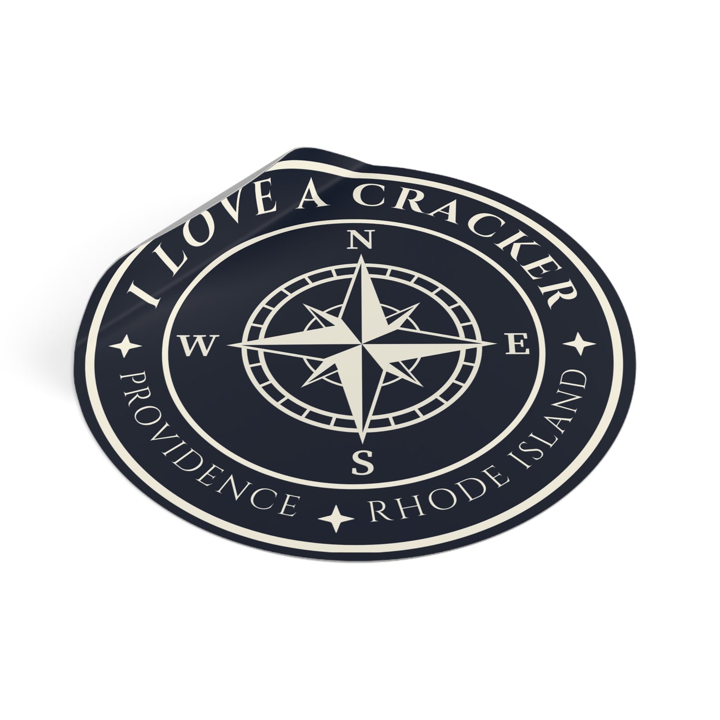 I Love A Cracker compass sticker | Round Vinyl Sticker Providence Rhode Island