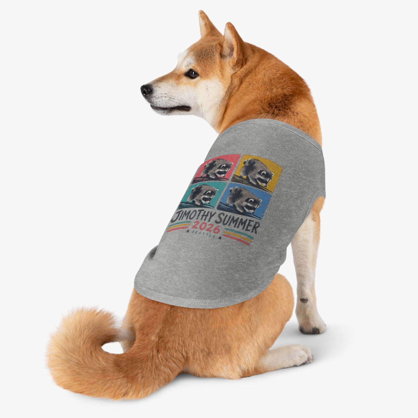 Jimothy Summer 2026 Pet Shirt, Seattle Raccoon Dog Tee, Funny Summer Pet Shirt, Retro Pop Art Cat & Dog Shirt, PNW Pet Apparel