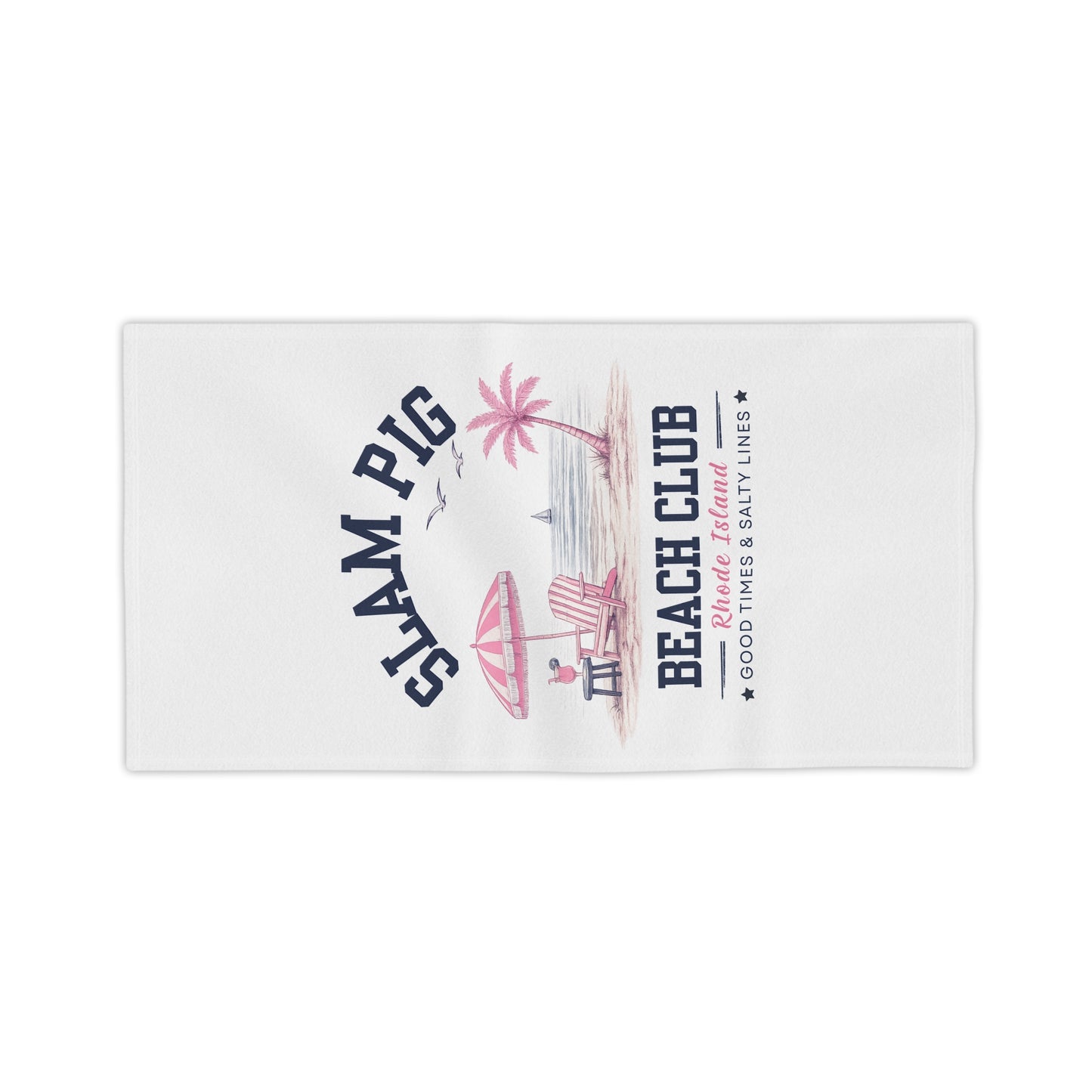 Slam Pig Beach Towel, Rhode Island Beach Club Towel, Coastal Pool Towel, Pink Navy Beach Towel, Summer Vacation Gift, RHORI
