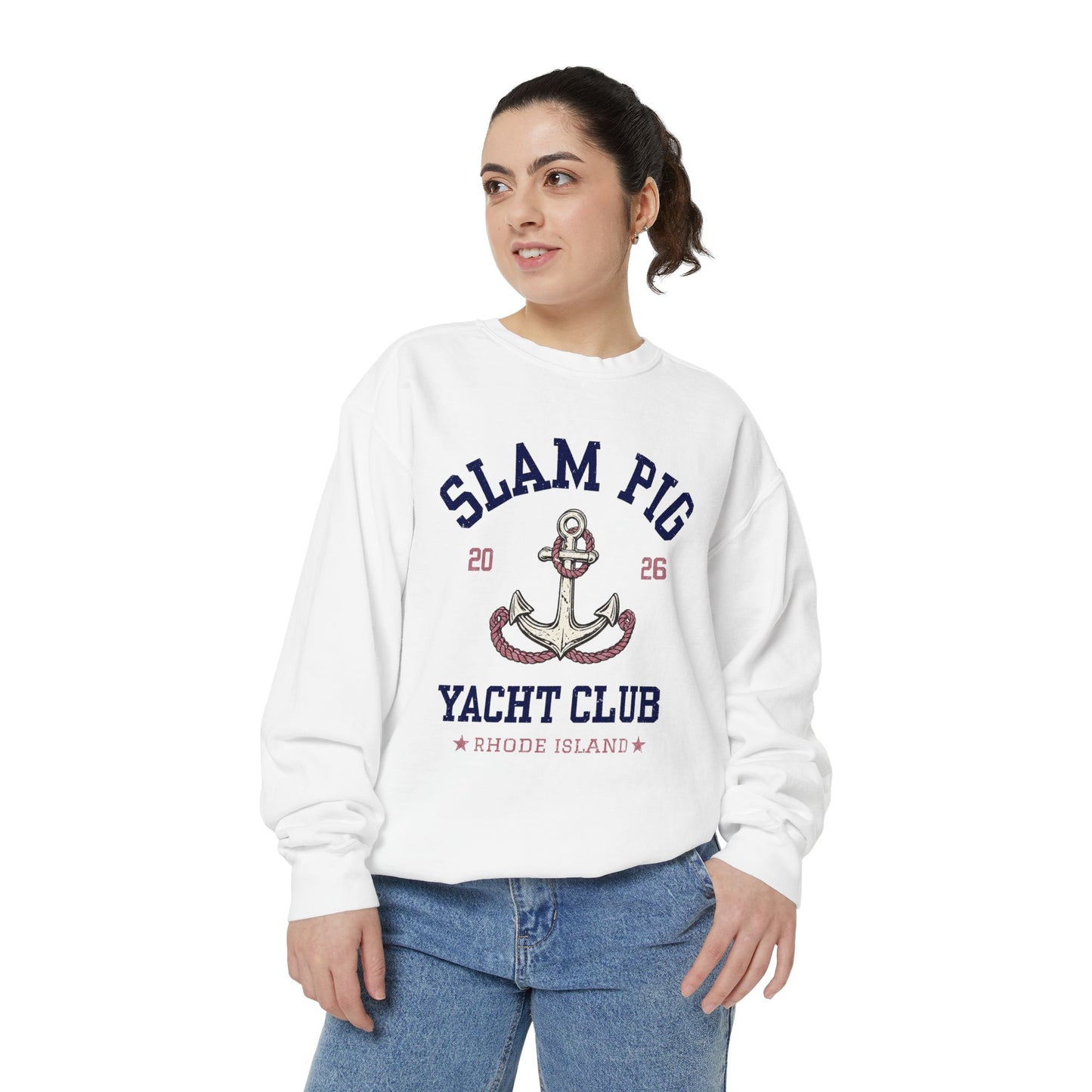 Slam Pig Yacht Club Sweatshirt, Rhode Island RHORI, Coastal Crewneck, Nautical Sweatshirt, Beach Gift