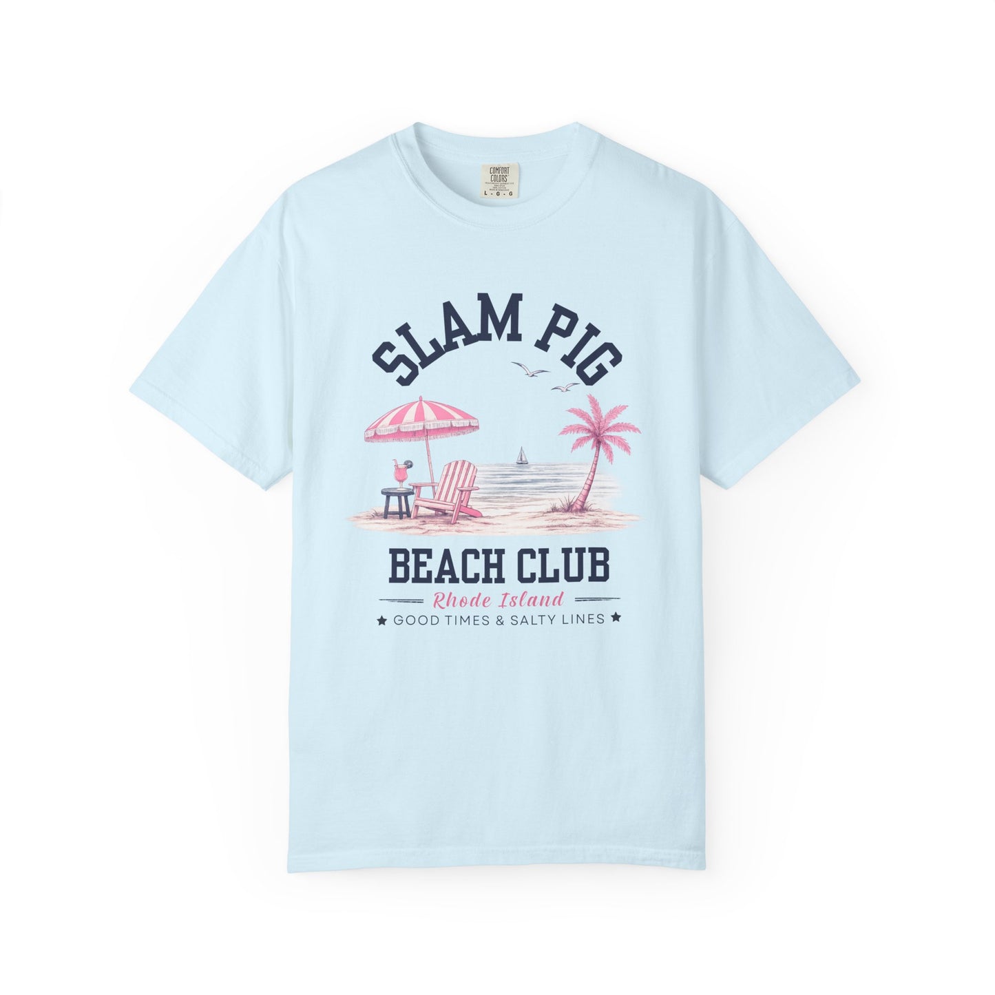 Slam Pig Beach Club Shirt, Rhode Island Beach Tee, Coastal Summer Shirt, Comfort Colors Chambray Graphic Tee, Nautical Gift, RHORI
