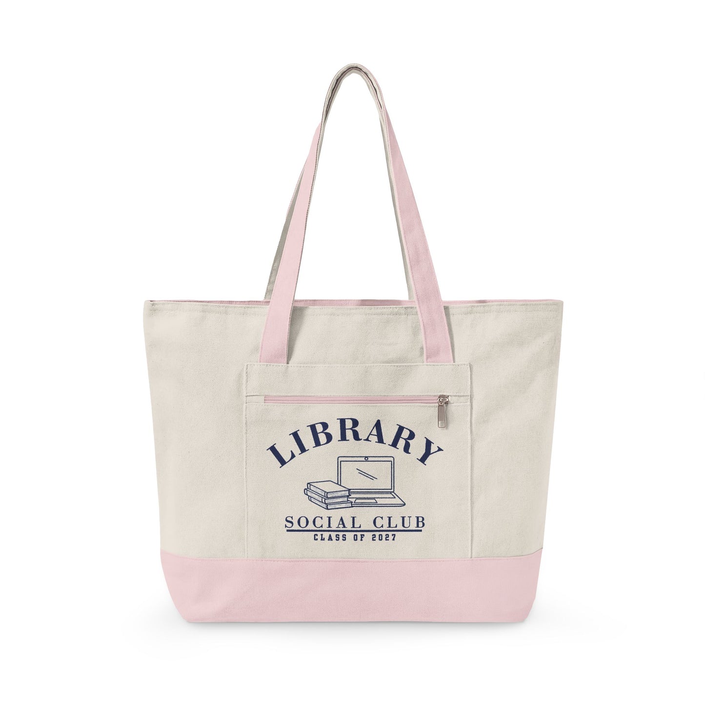 Class of 2027, Library Social Club Canvas Tote Bag, Zippered Book Lover Gift for Readers | Back to School | Personalize it!
