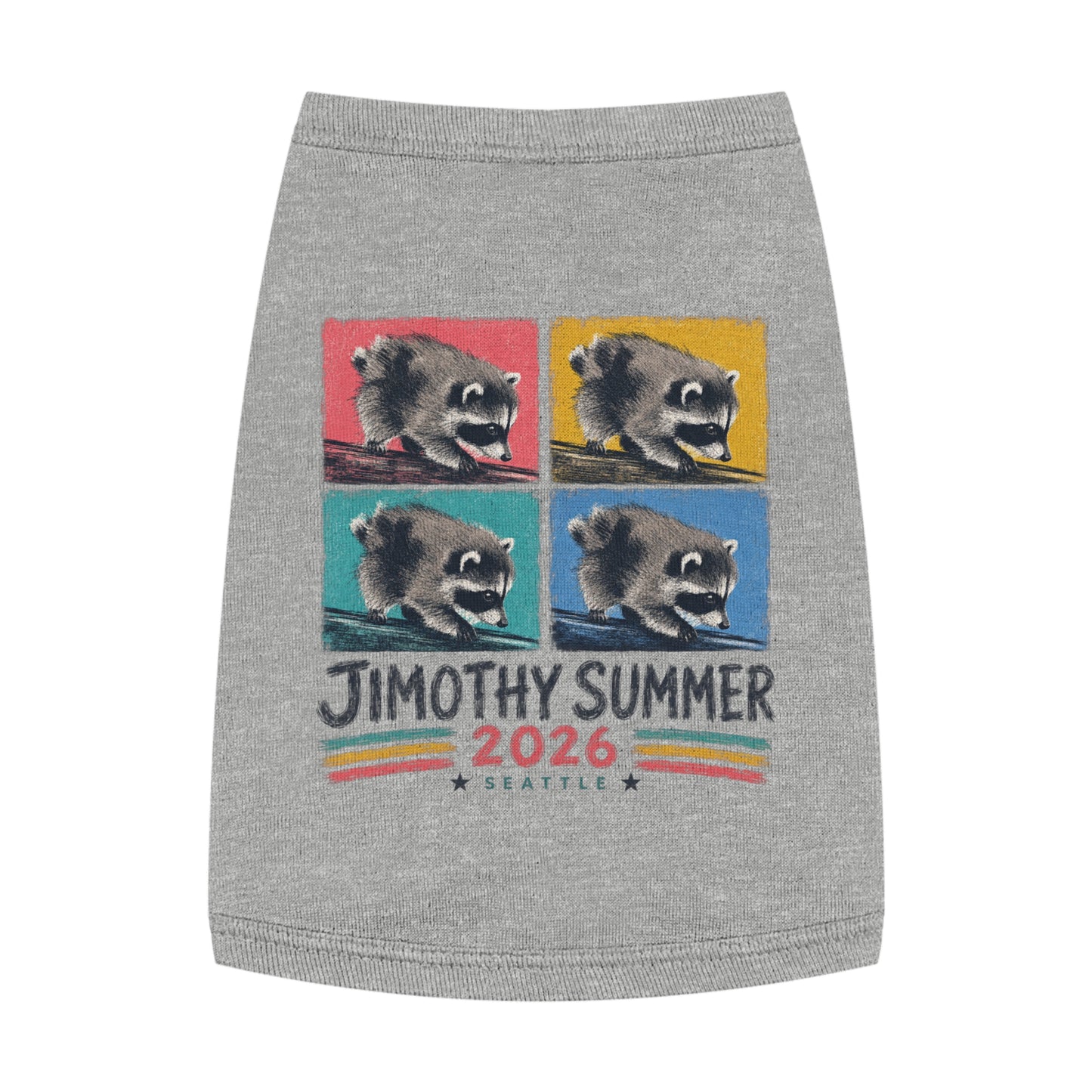 Jimothy Summer 2026 Pet Shirt, Seattle Raccoon Dog Tee, Funny Summer Pet Shirt, Retro Pop Art Cat & Dog Shirt, PNW Pet Apparel