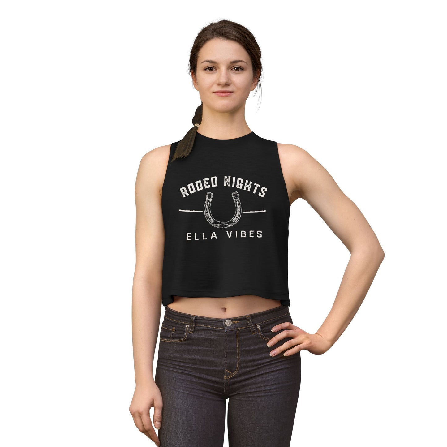 Rodeo Nights Ella Vibes Cowgirl Graphic Crop Top | Western Horse Rider Design