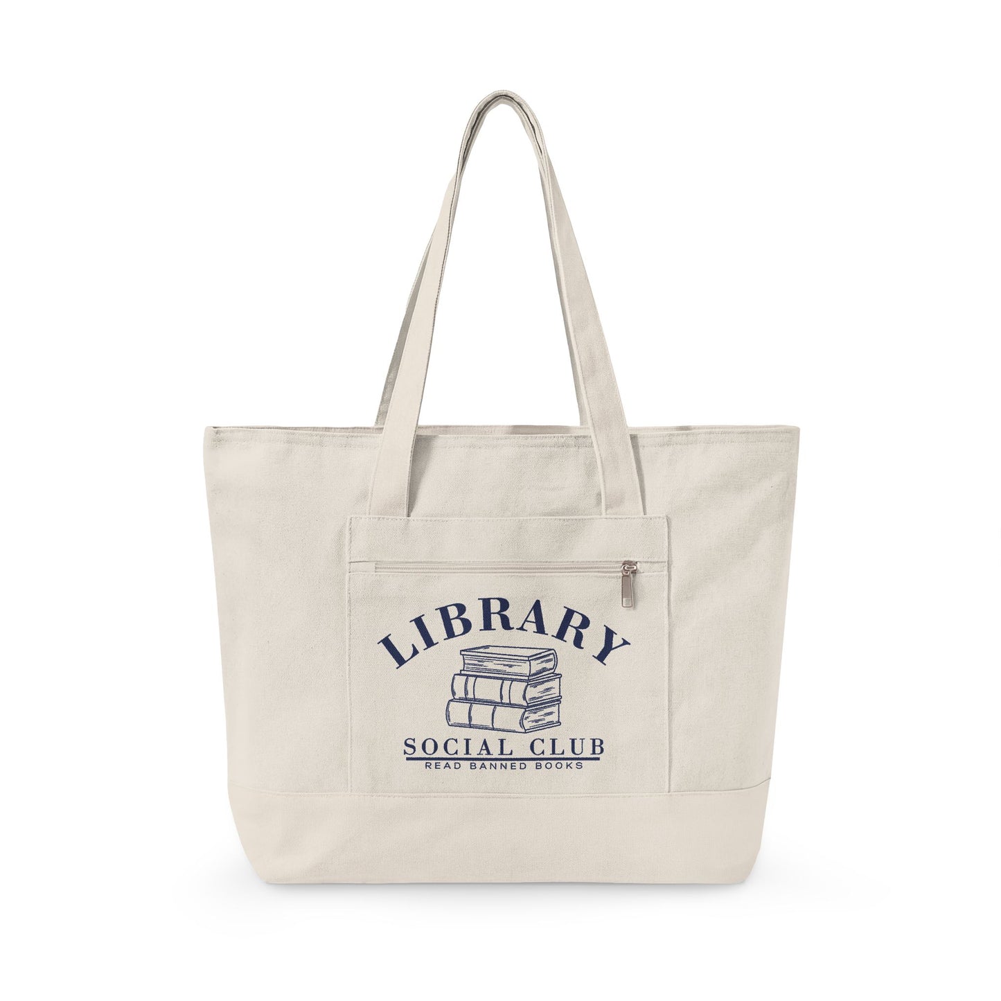 Read Banned Books, Library Social Club Canvas Tote Bag, Zippered Book Lover Gift for Readers, Librarians, Teachers, Personalize it!